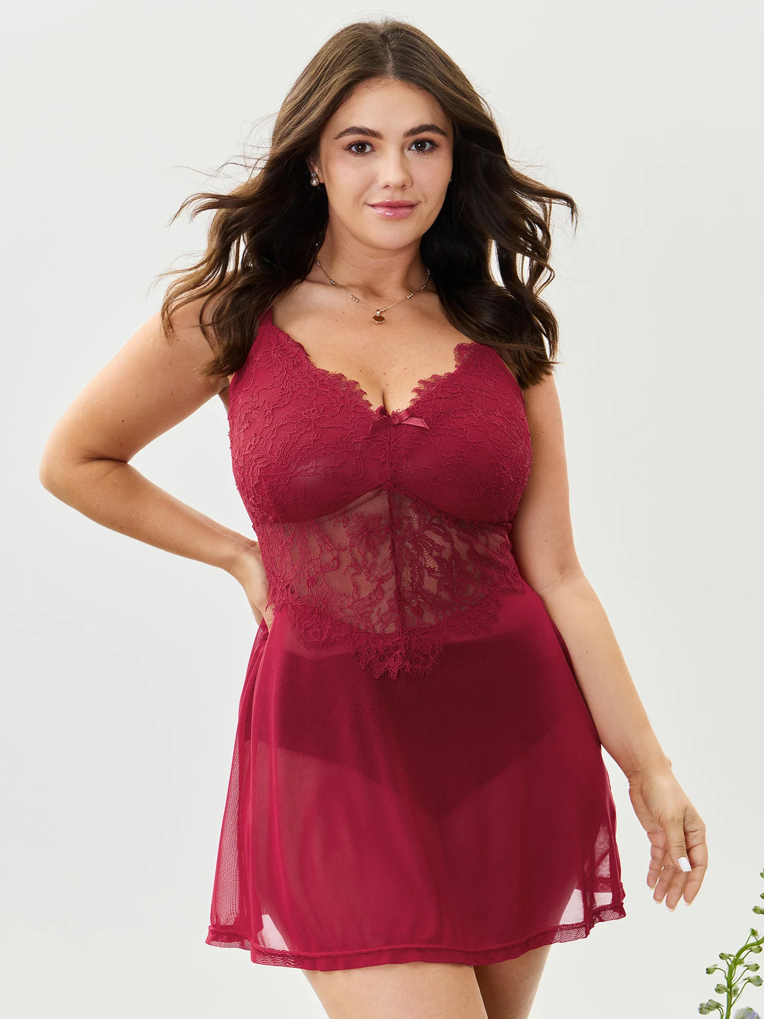 Flirty Lace Trim Sheer Flowy Nightgown