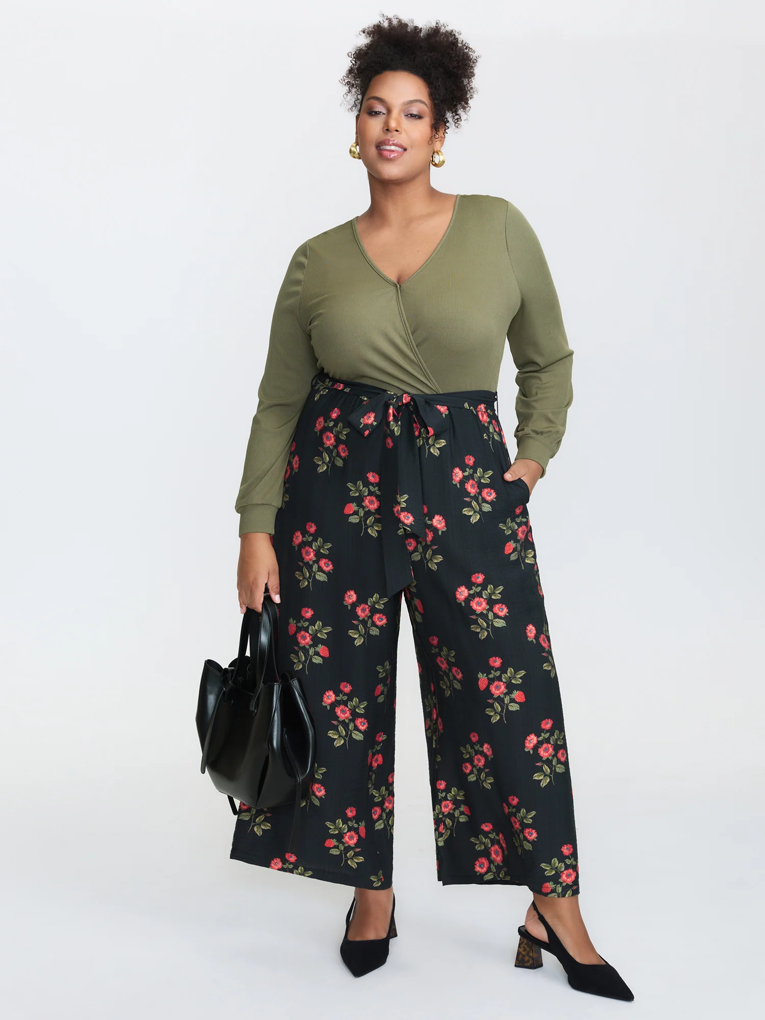 Floral Contrast Print Back-Tie Jumpsuit