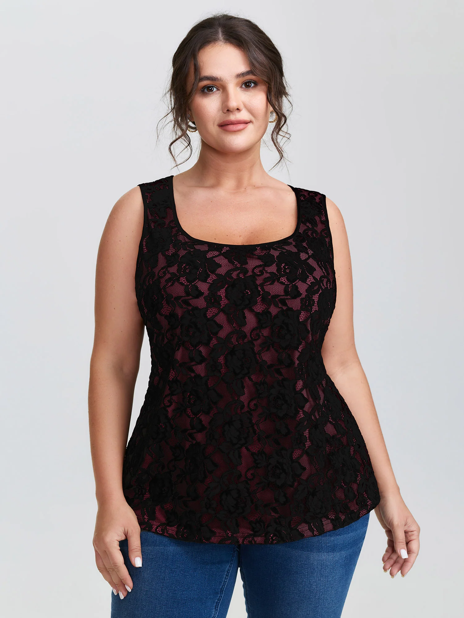 Floral Lace Scoop Neck Tank Top