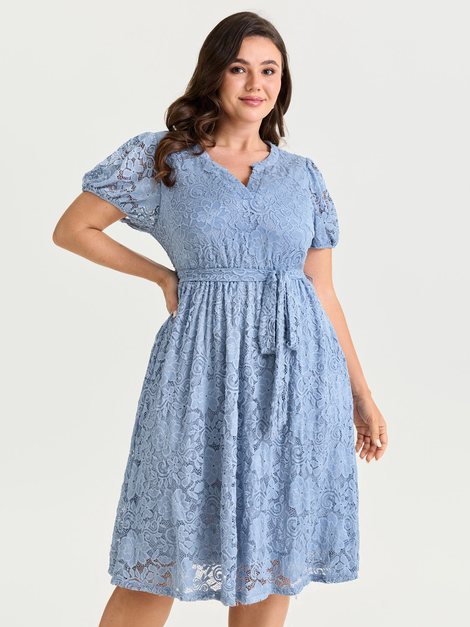 Floral Lace Waist-Tie Flowy Mini Dress