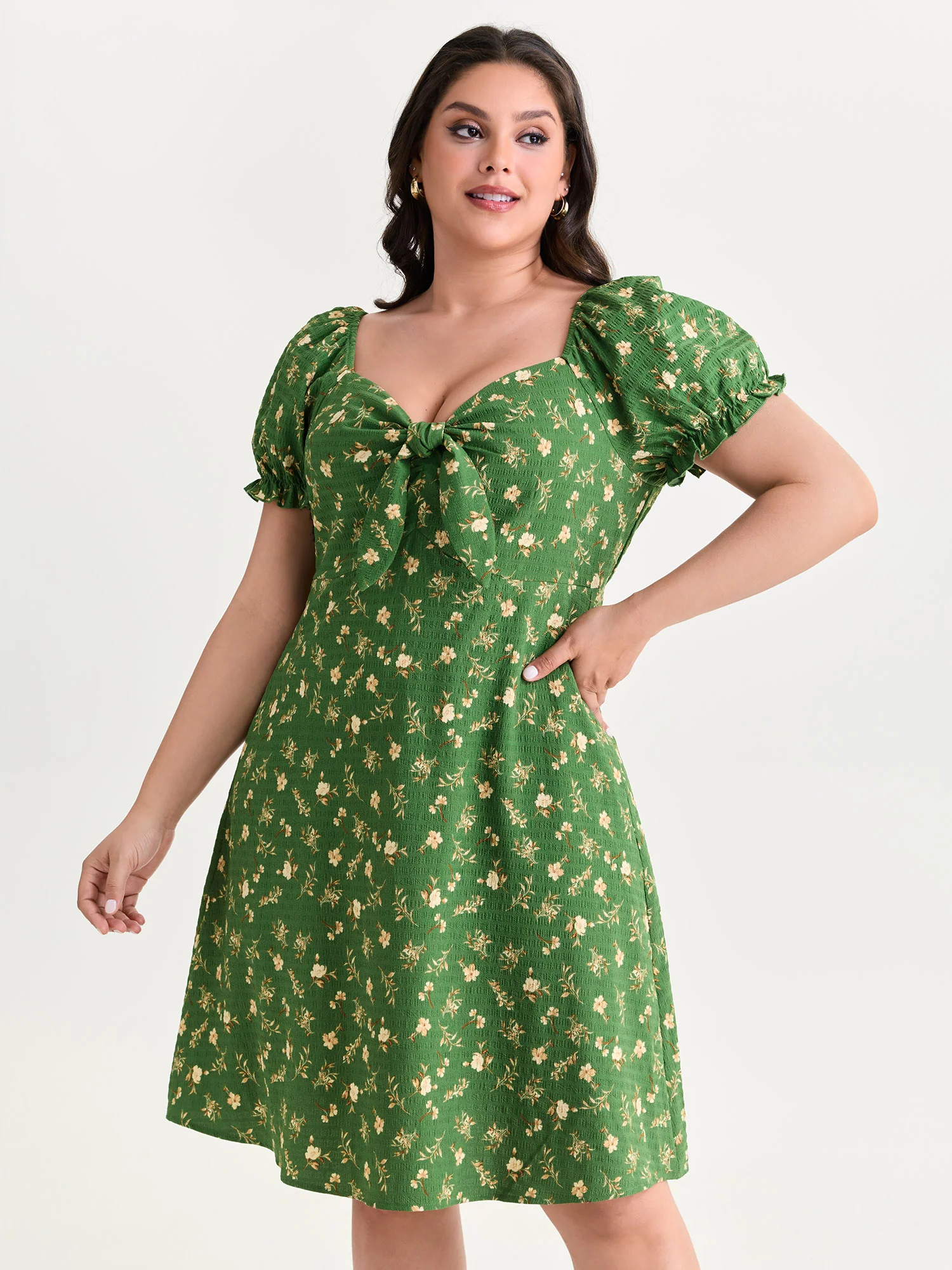 Floral Print Bowknot Front Mini Dress