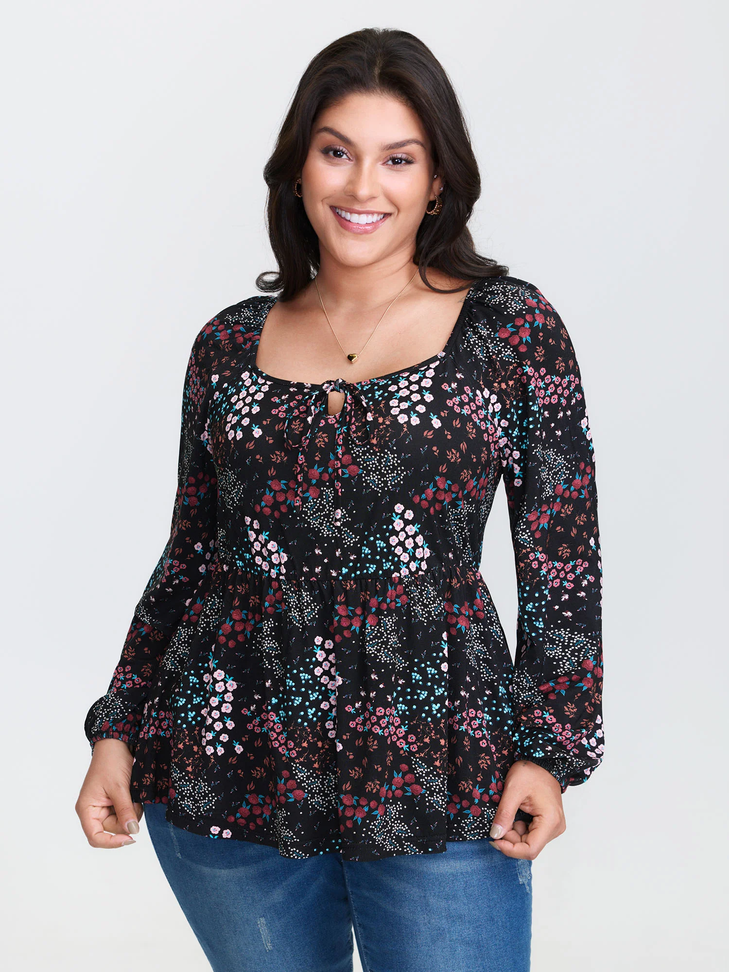 Floral Print Fit and Flare Knit Top