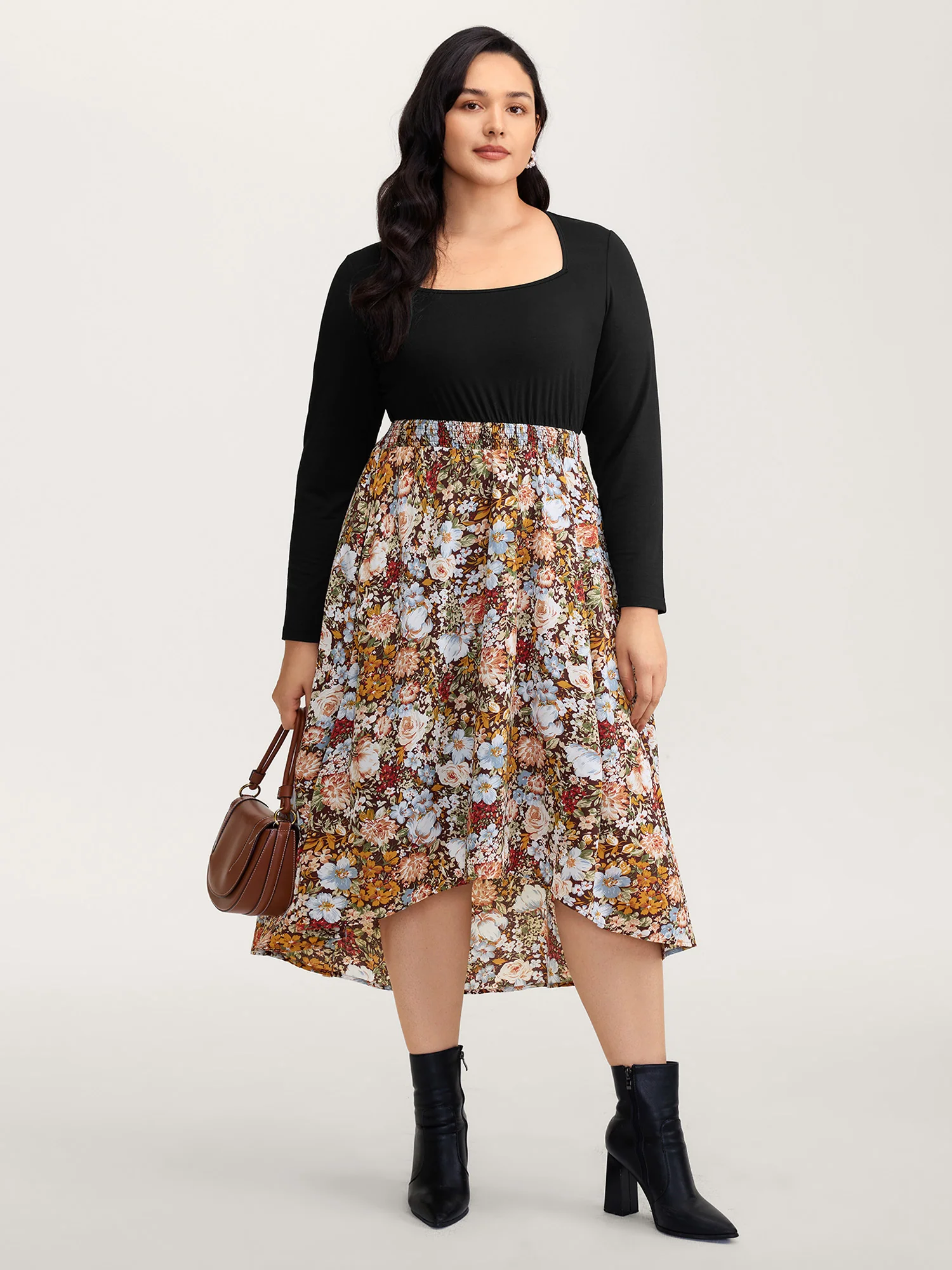 Floral Print High-Low Hem Midi Dress