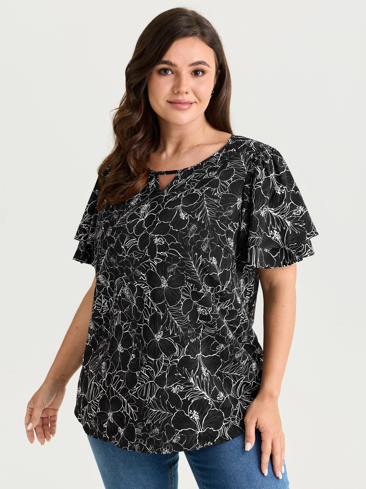 Floral Print Layered Ruffled Sleeve Blouse
