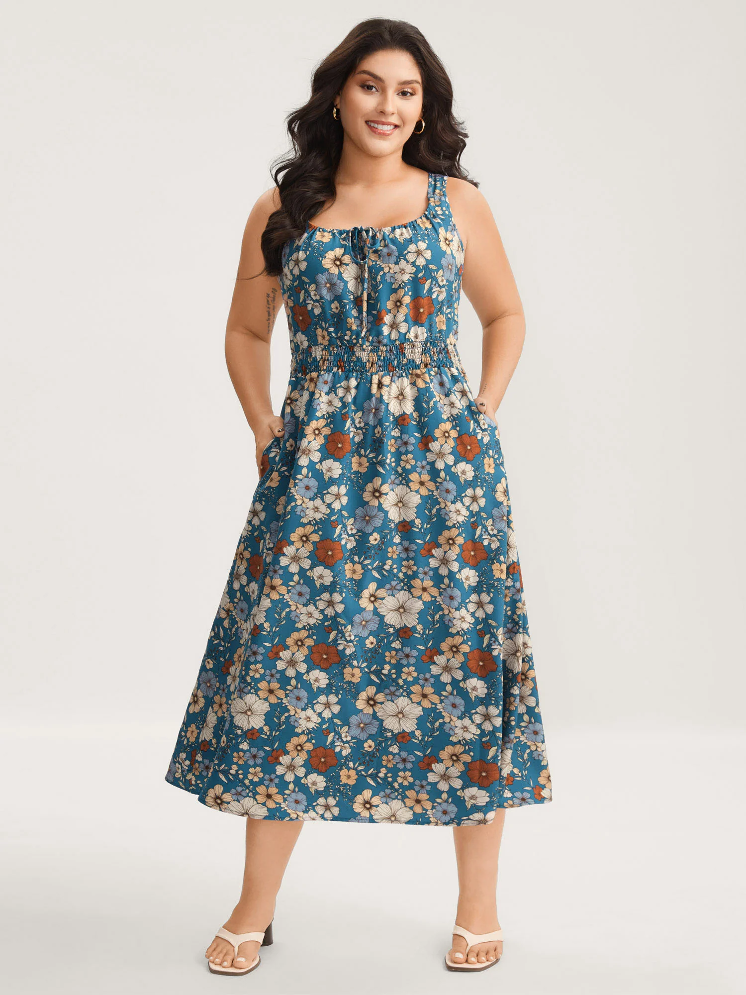 Floral Print Shirred Waist Maxi Dress