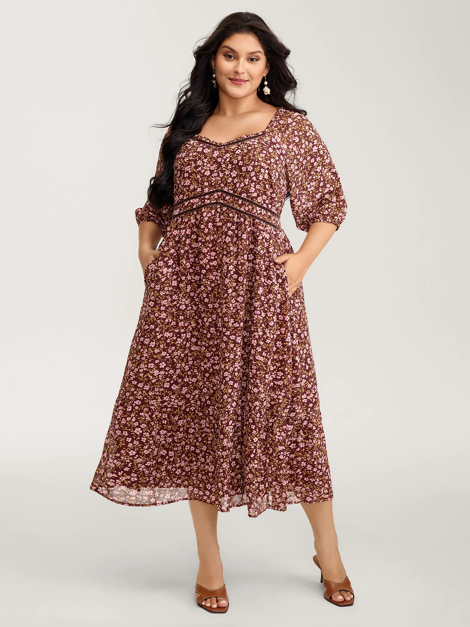 Floral Print Shirred Waist Ruffled Maxi Dress - Image 3