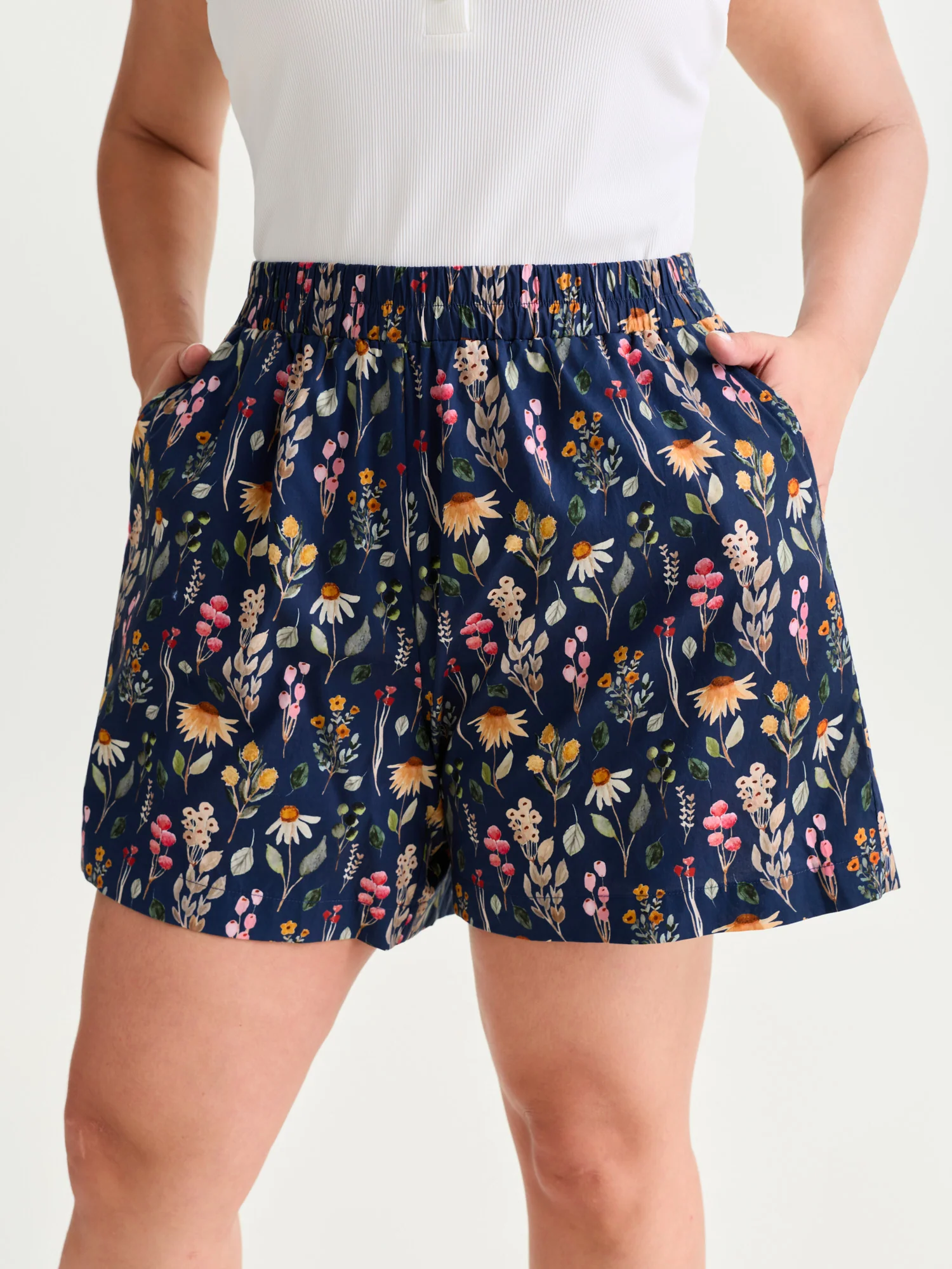 Floral Print Wide Waistband Shorts