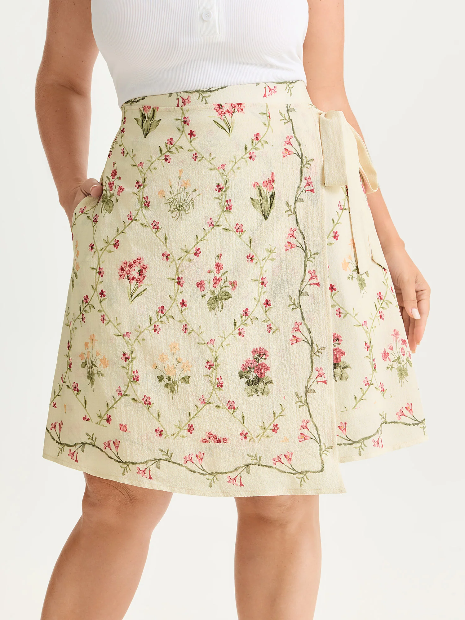 Floral Print Wrap Tie Midi Skirt