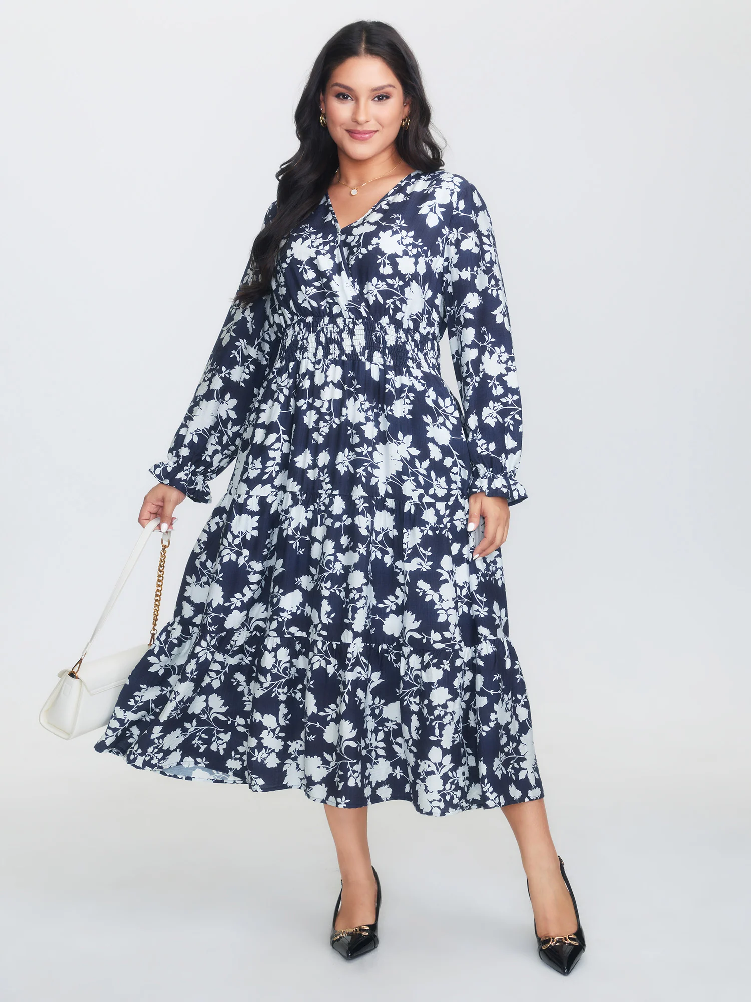 Floral Shirred Waist Pockets Maxi Dress