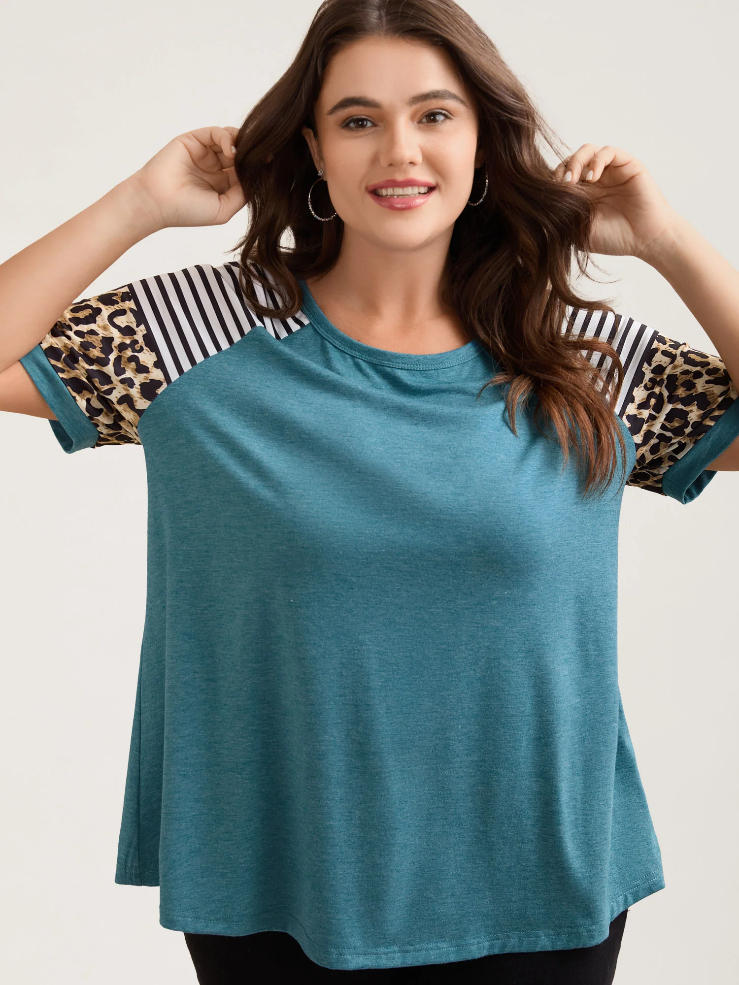 Floral Spliced Raglan Sleeve Solid Knit Top