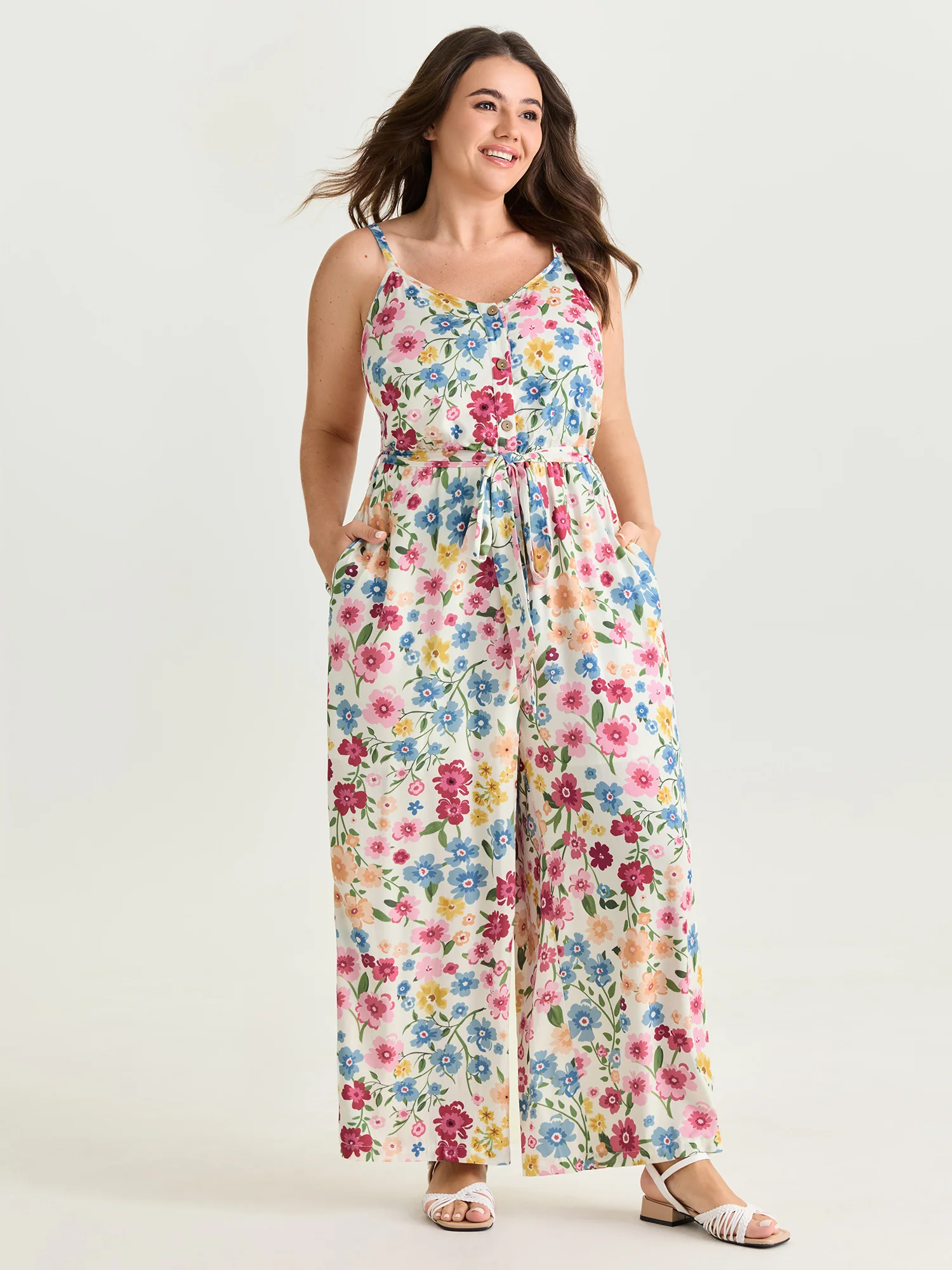Floral Vibrance Waist-Tie Wide-Leg Jumpsuit