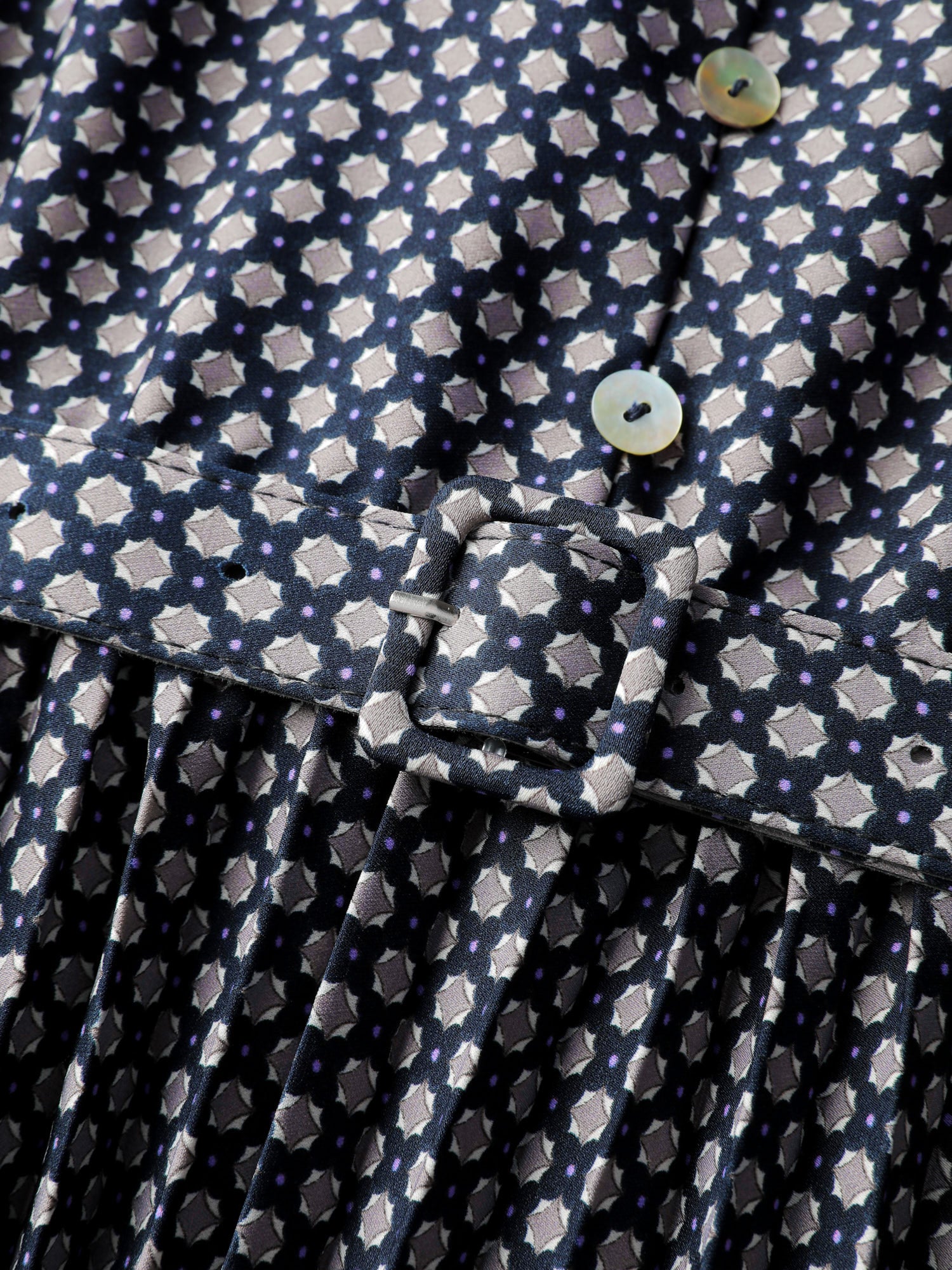 Geometric Print Pleated Notched Collar Midi Dress - Image 6