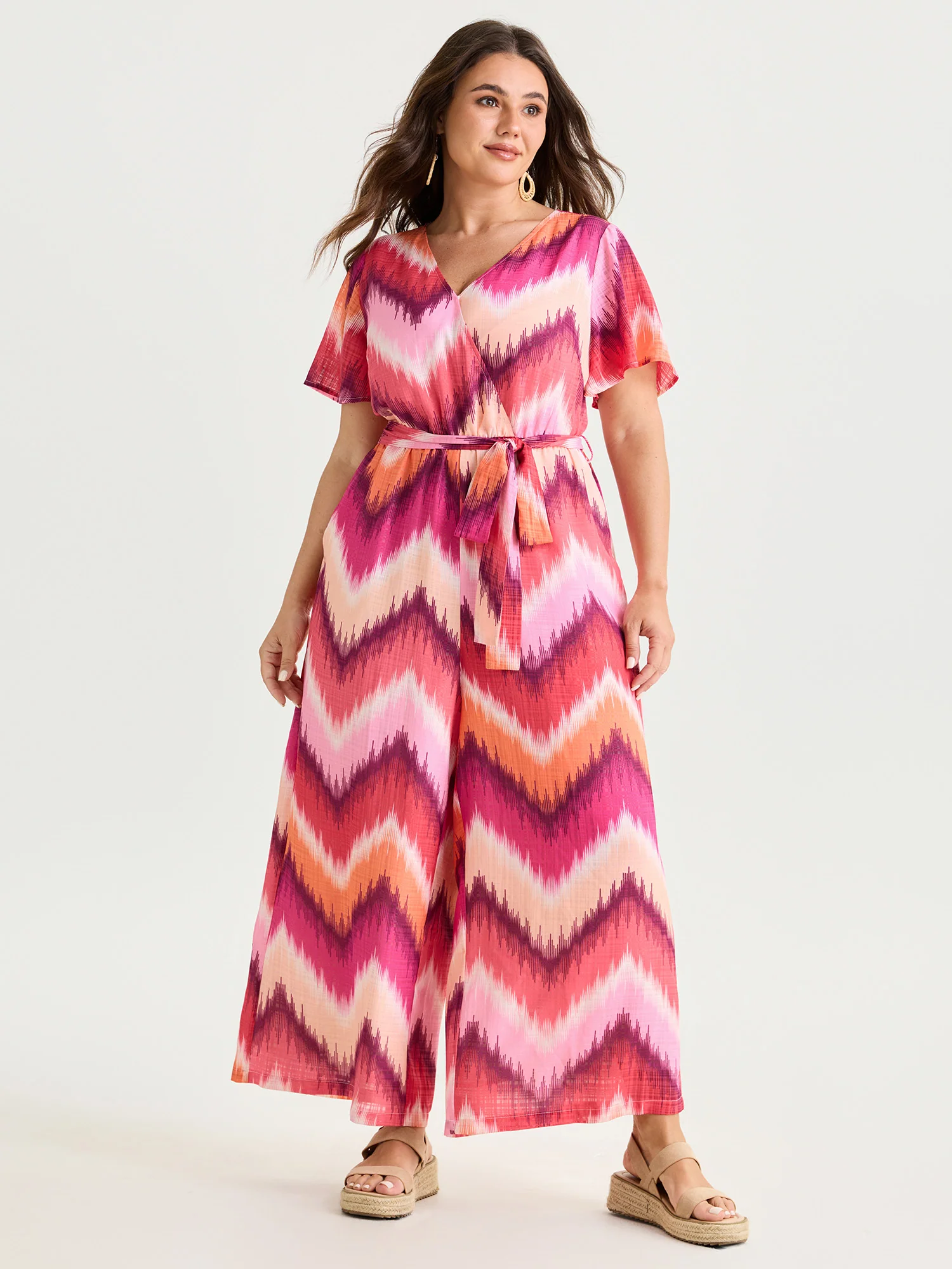 Geometric Print Wrap Side-Tie Jumpsuit