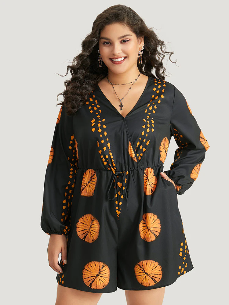 Halloween Graphic Surplice Neck Bowknot Romper