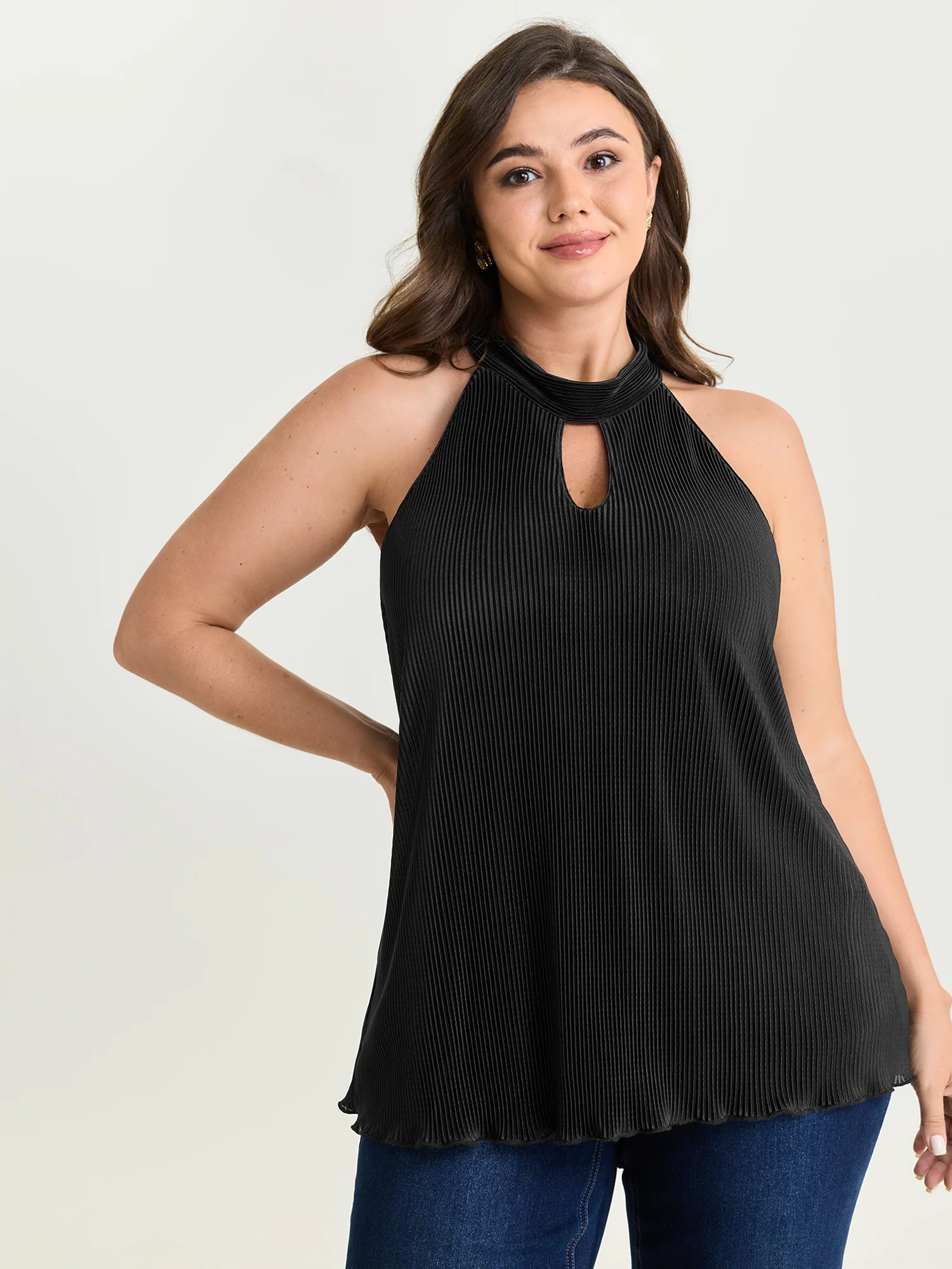 Halter Neck Cut-Out Draped Tank Top