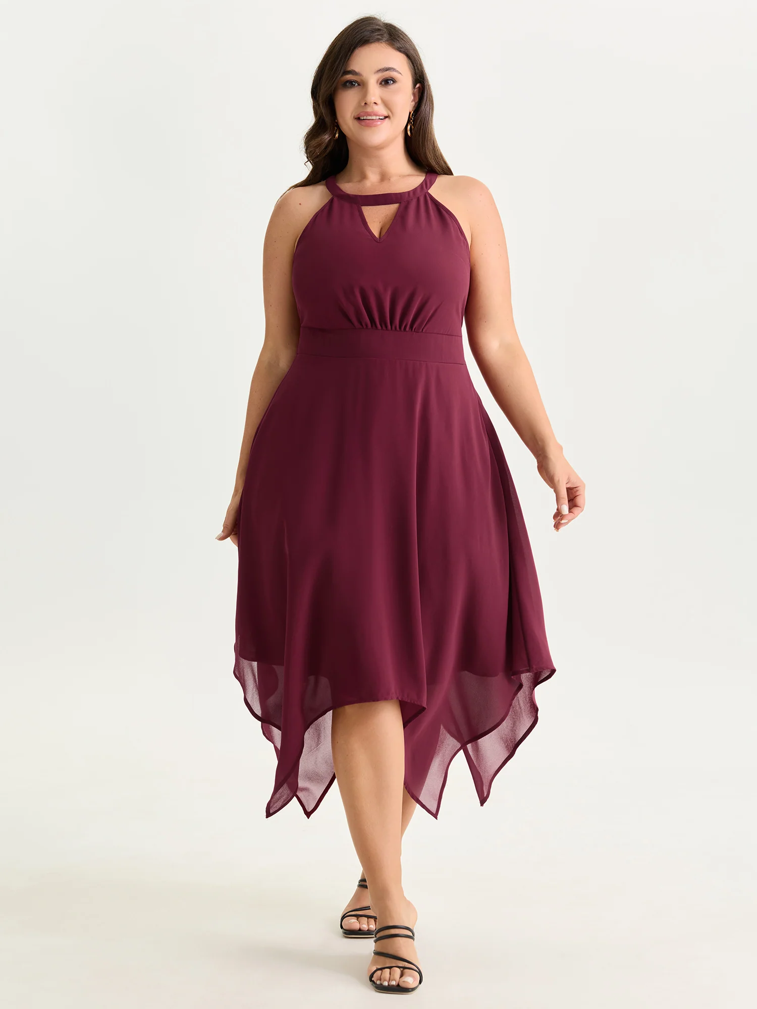 Halter Neckline Handkerchief Hem Midi Dress