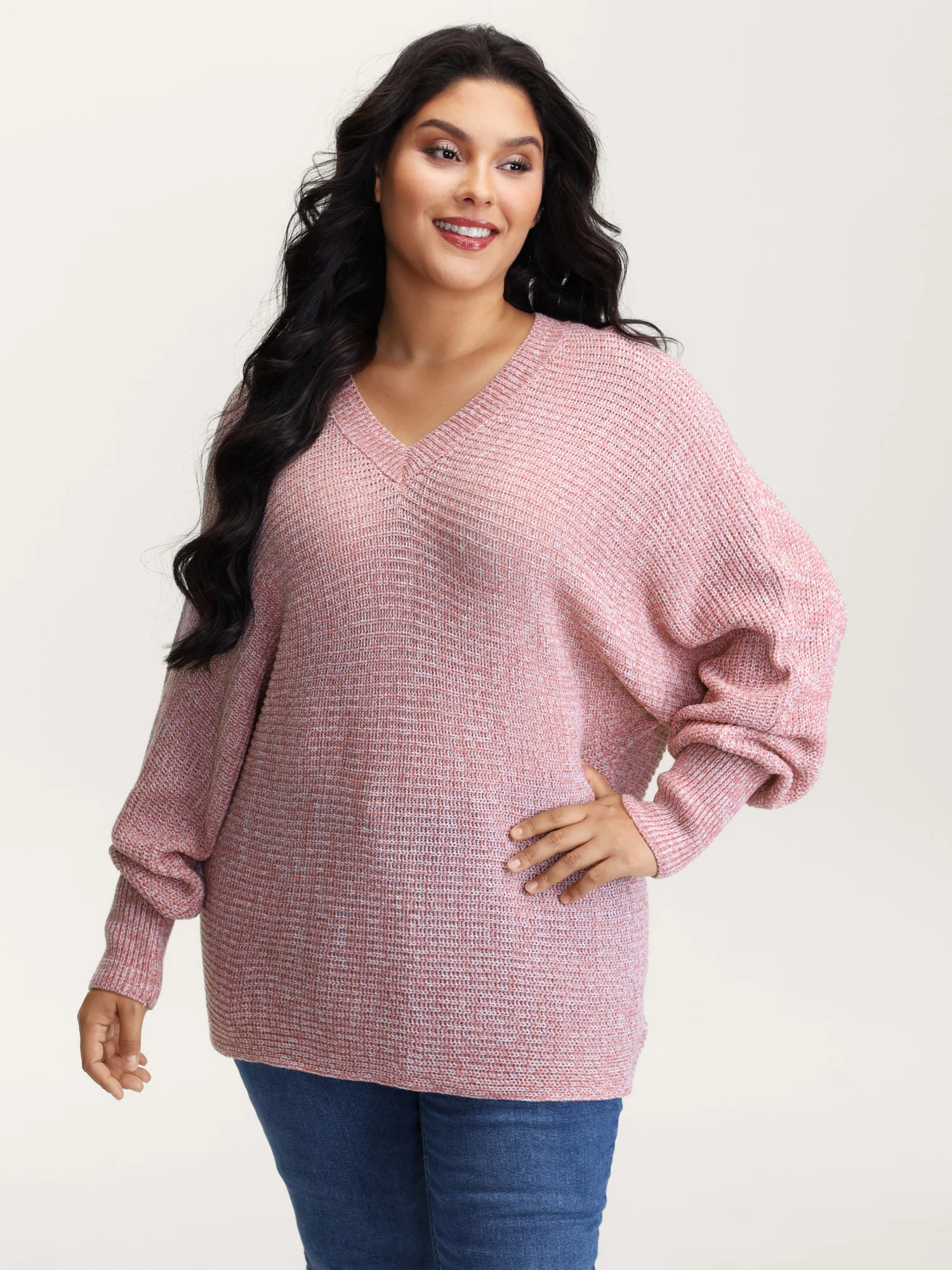 Heather Textured Dolman Sleeve Pullover