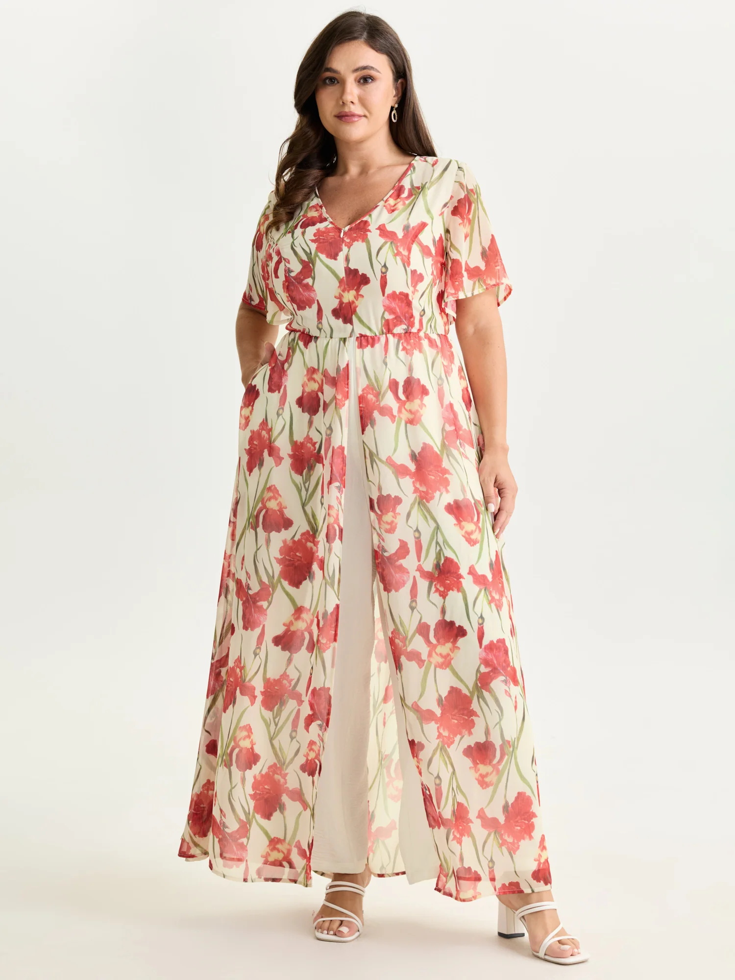 Hidden Zipper Floral Layered Pockets Jumpsuit