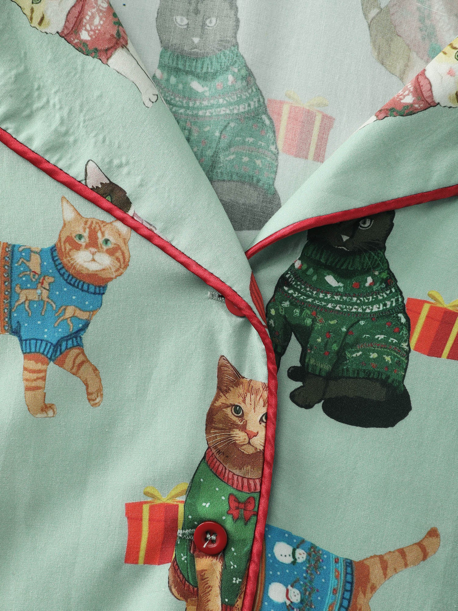 Holiday Cats Print Color Contrast Loungewear Set - Image 12