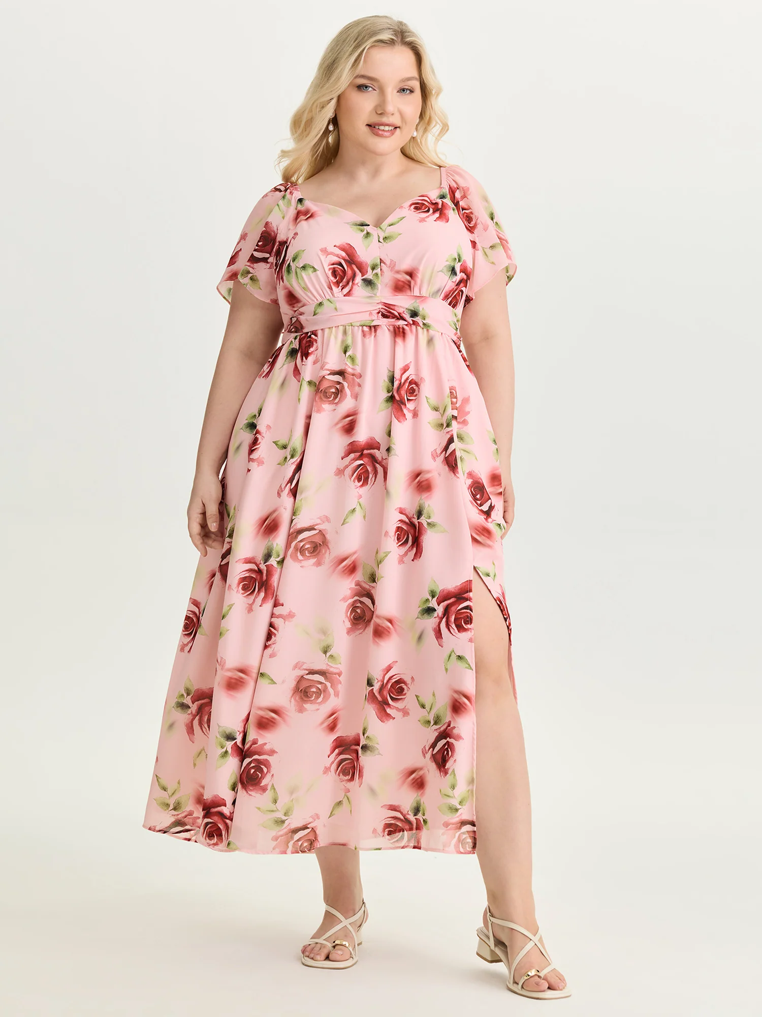 In Bloom Pleated Waist Flowy Maxi Dress