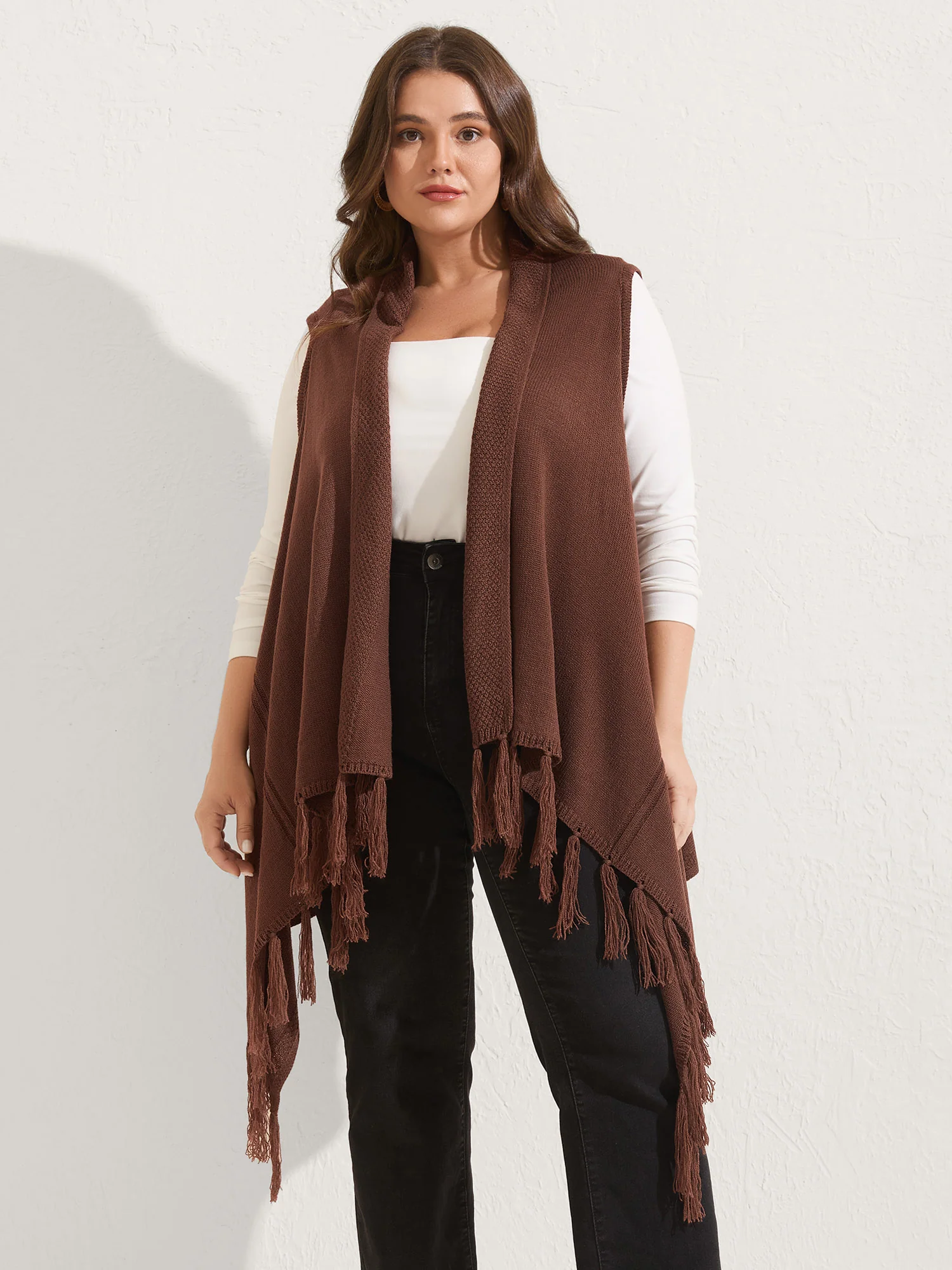 Irregular Hem Sleeveless Tassel Cardigan