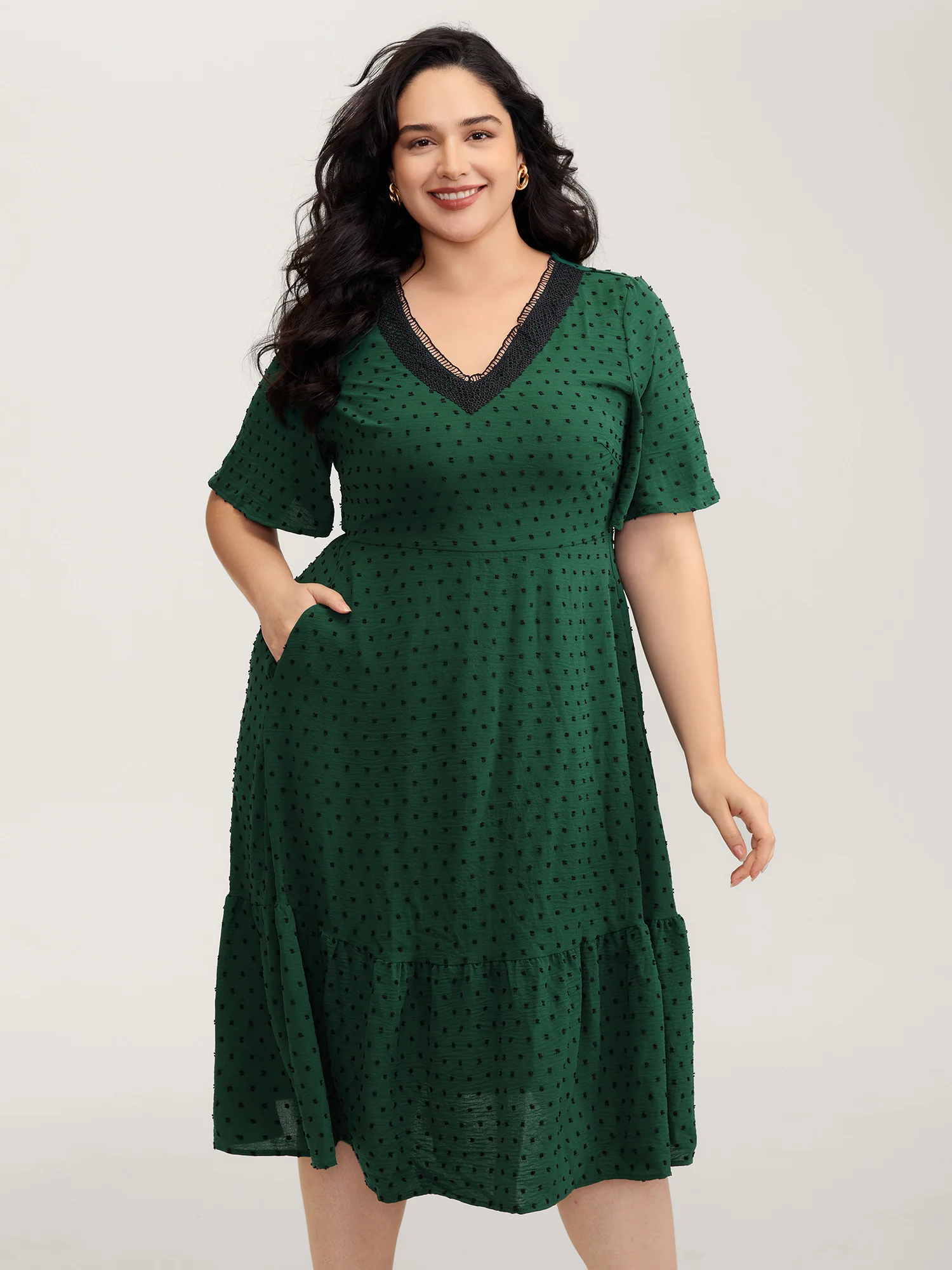 Jacquard Stretchy Waist Tiered Midi Dress