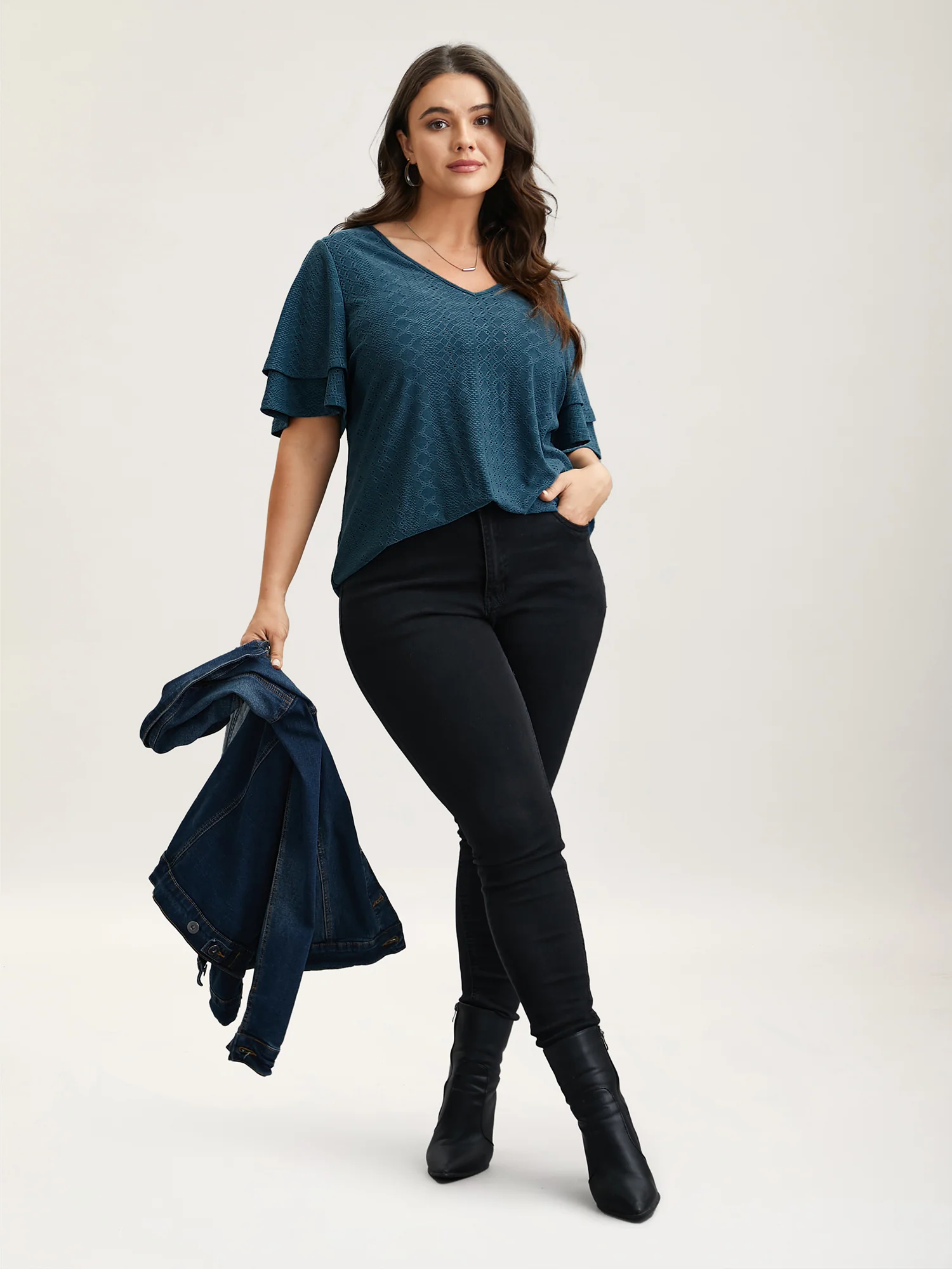 Jacquard Textured Lotus Leaf Sleeve Top - Image 6