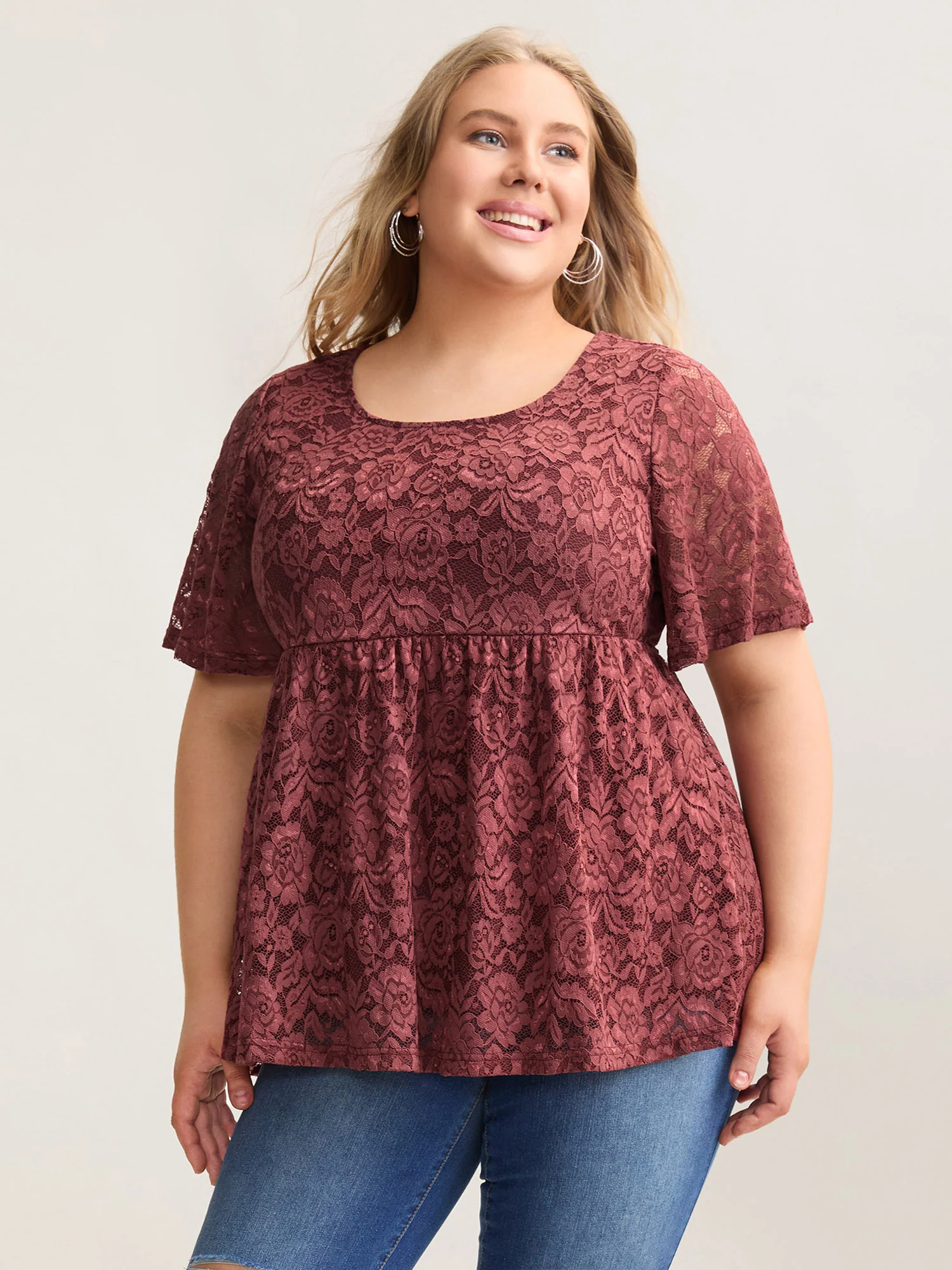 Lace Round Neck Babydoll Top