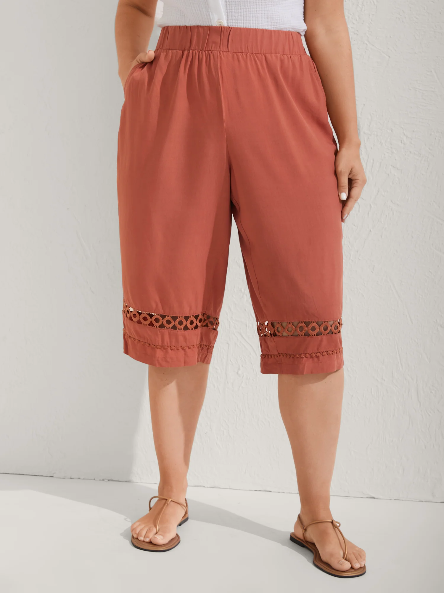 Lace Trim Plain Straight-Leg Pants