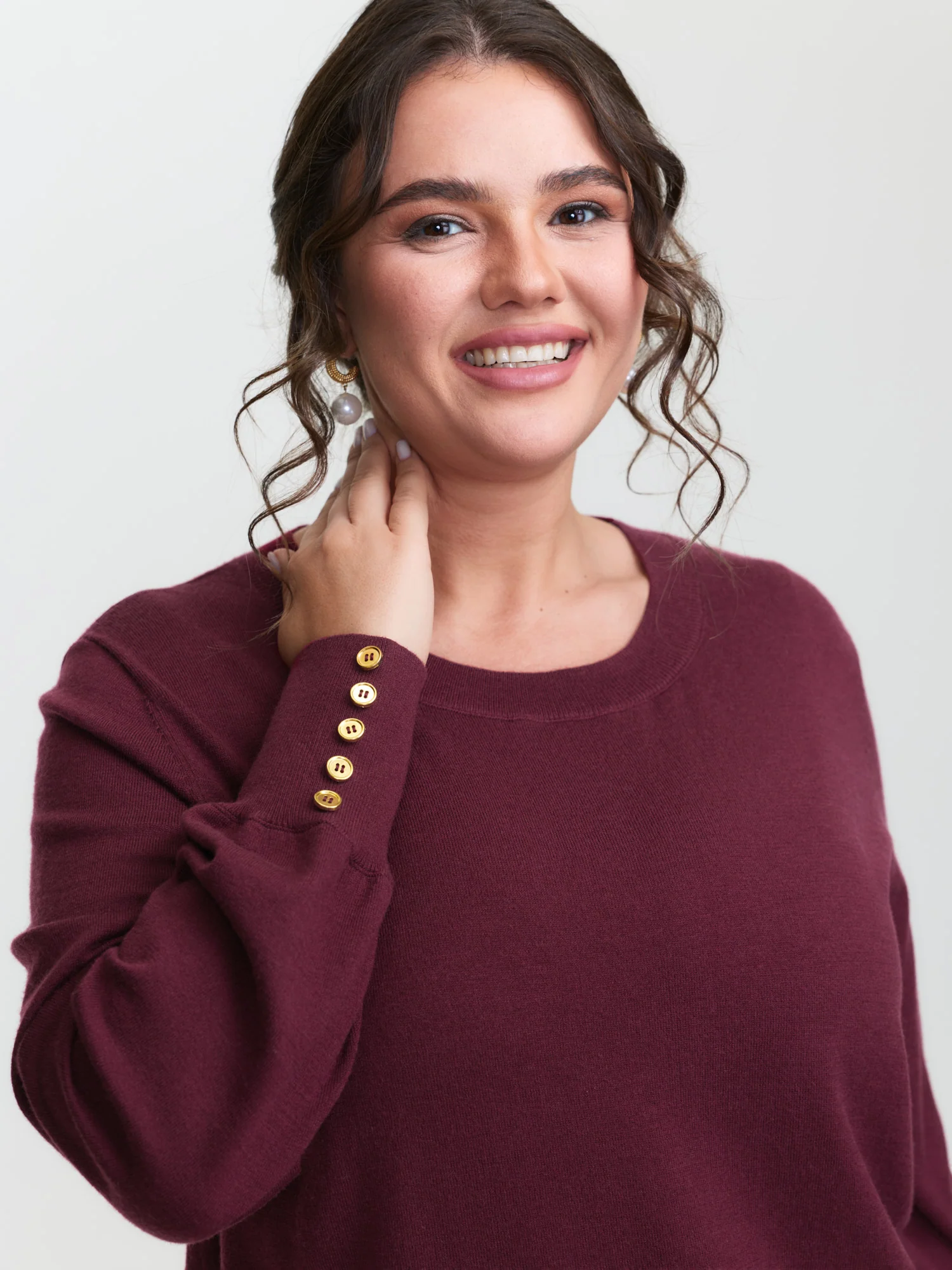 Lantern Sleeve Button Detail Pullover