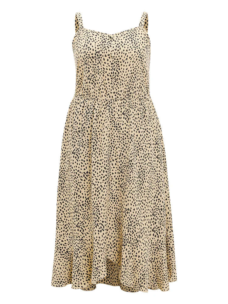 Leopard Print Flutter Hem Pocket Adjustable Straps Cami Dress - Image 13