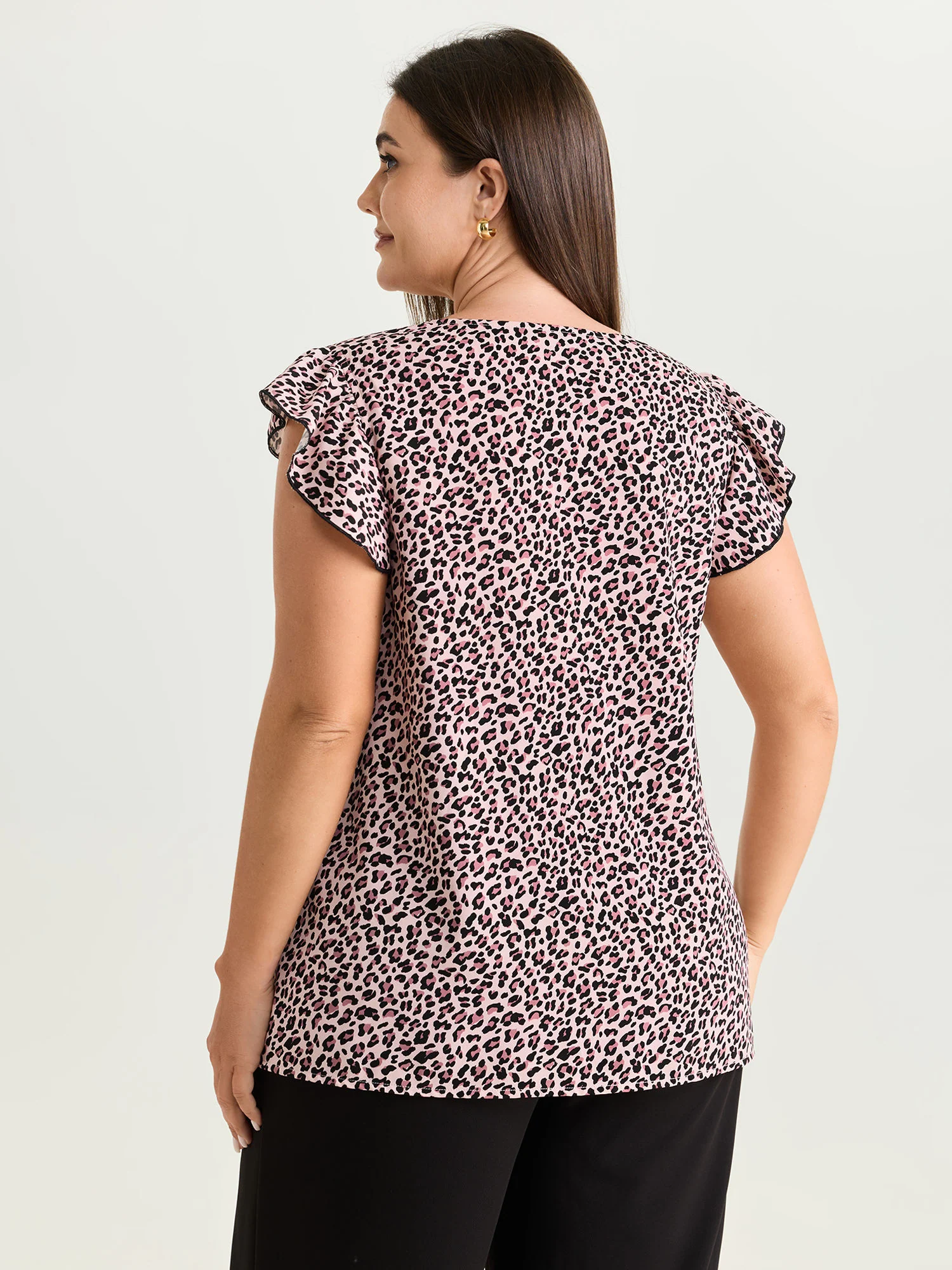 Leopard Print Flutter Sleeve Button Blouse - Image 4