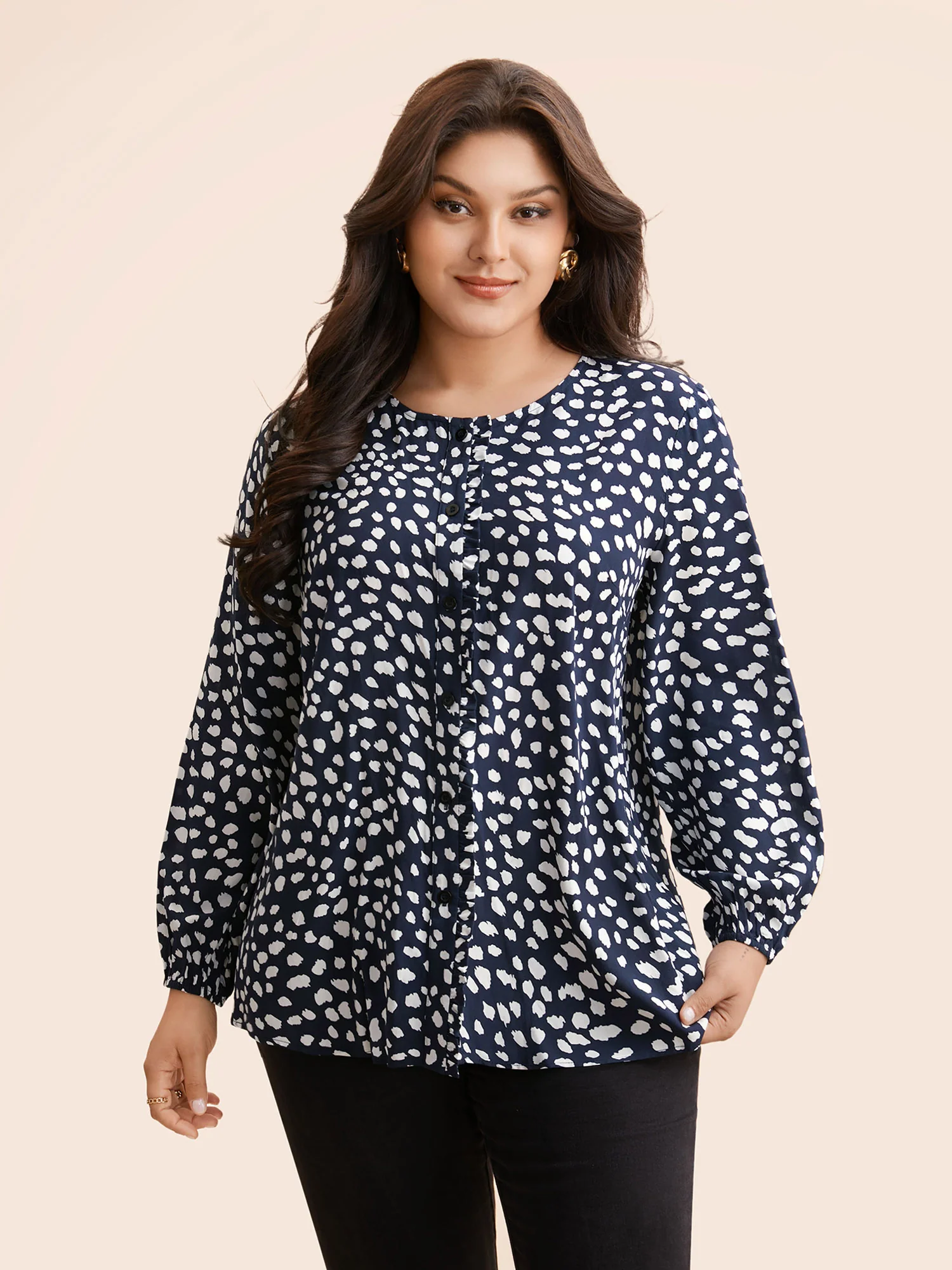 Leopard Print Ruffles Lantern Sleeve Blouse