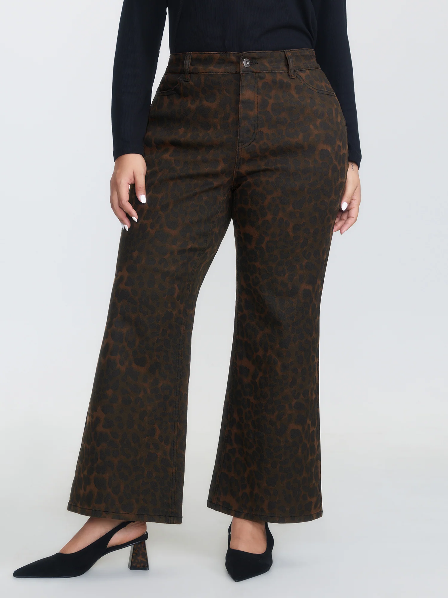 Leopard Print High-Rise Flare Jeans