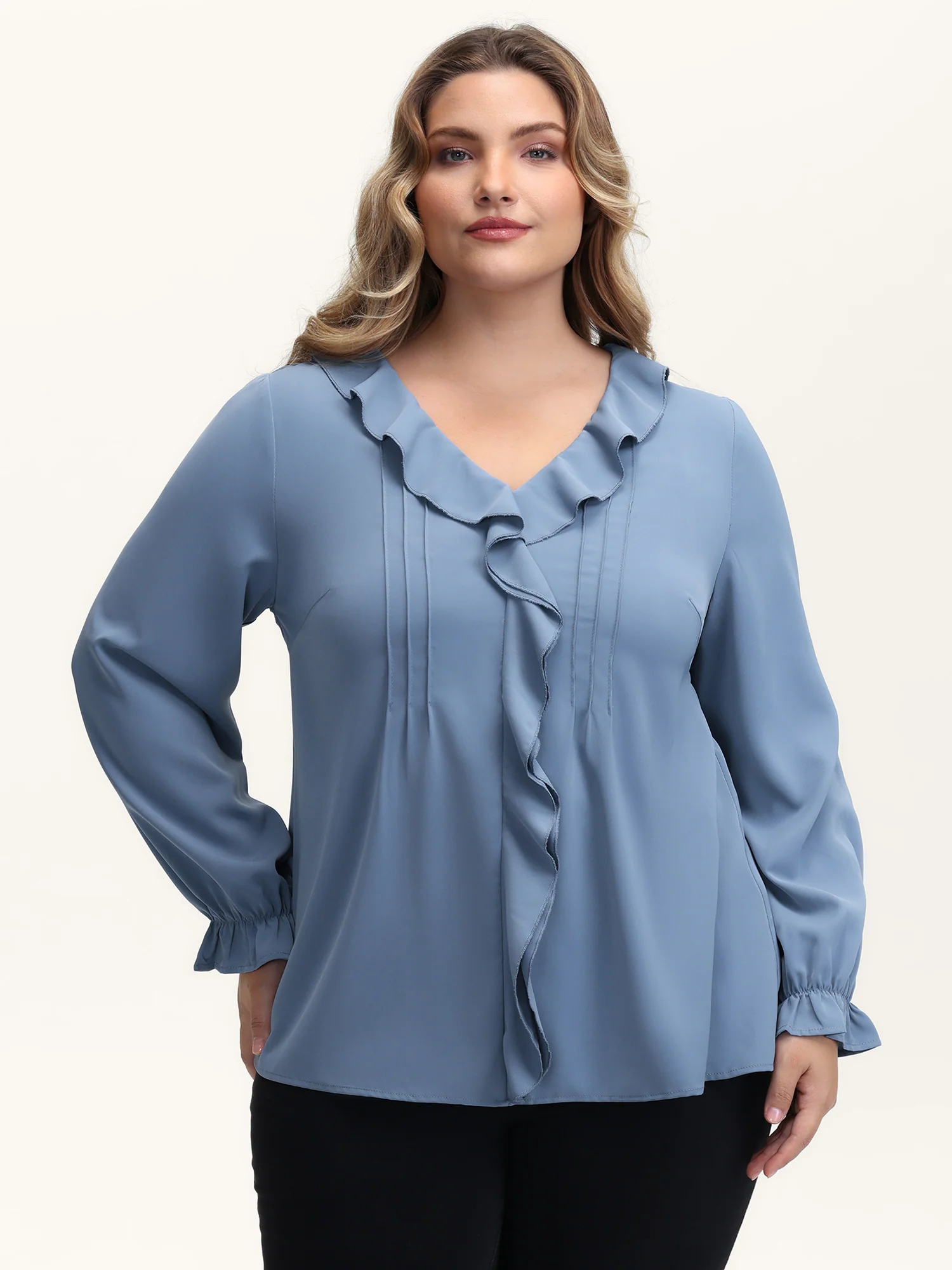 Lotus Leaf Edge Toothpick Pleats Blouse