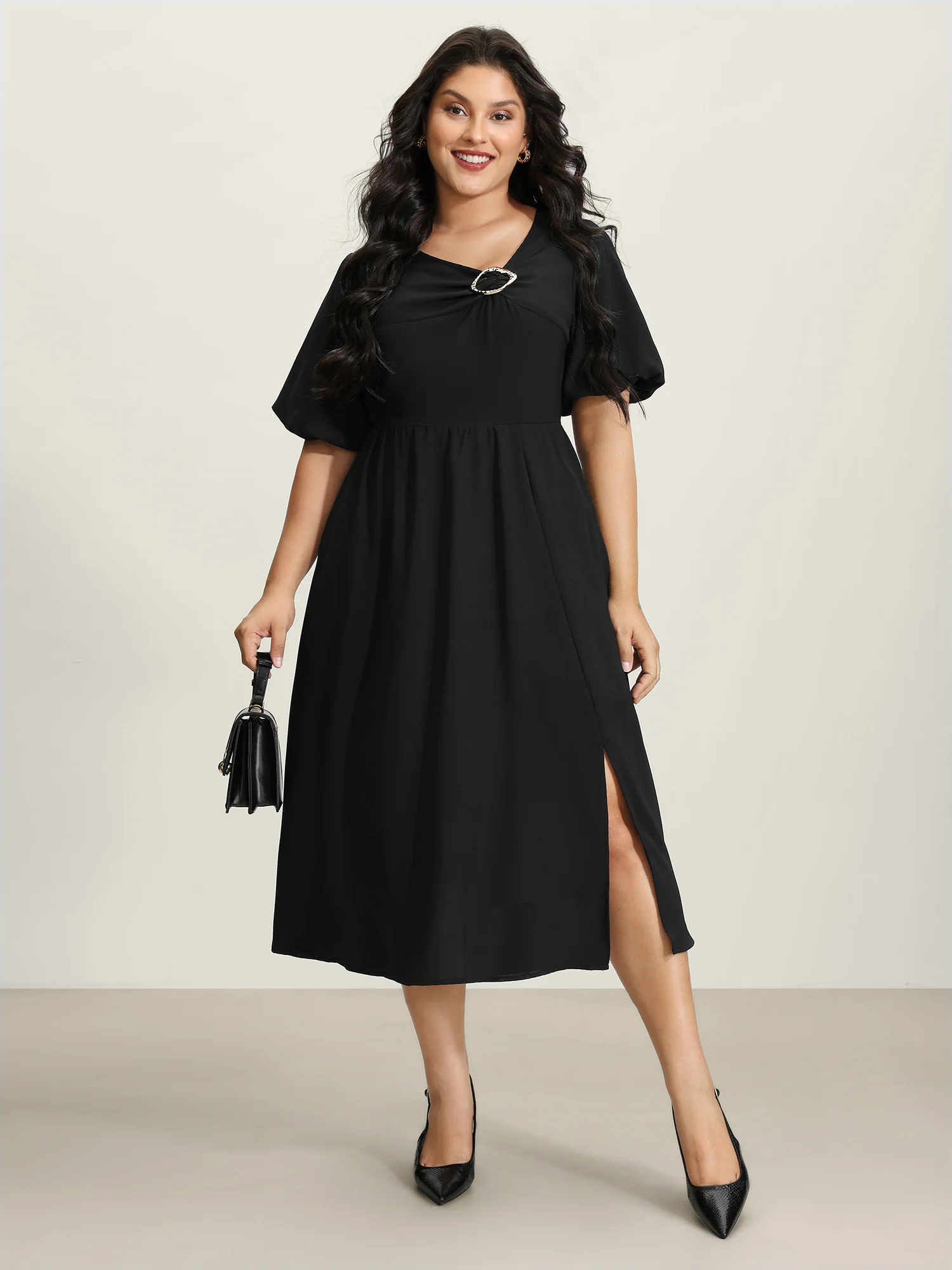 Metal Detail Asymmetrical Neckline Maxi Dress