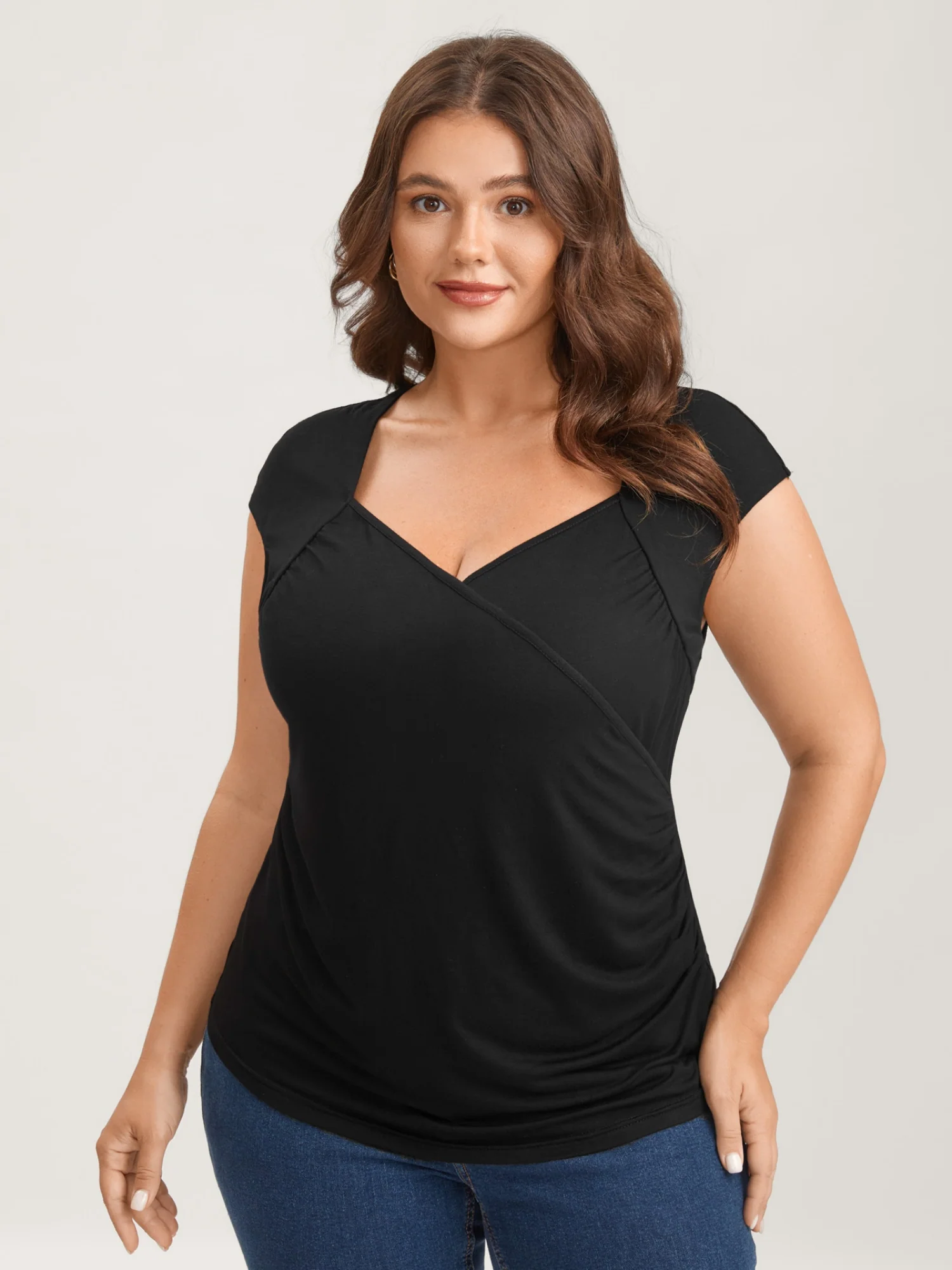 Overlap Knit Sweetheart Neck T-Shirt