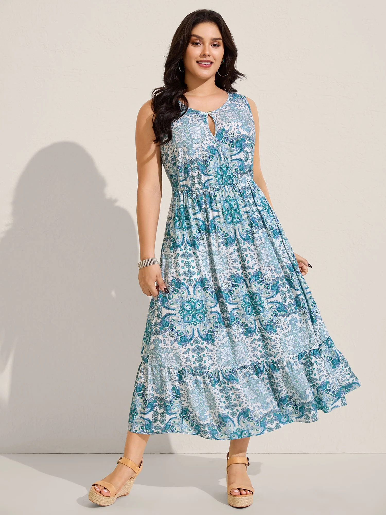 Rayon Paisley Print Layered Maxi Dress
