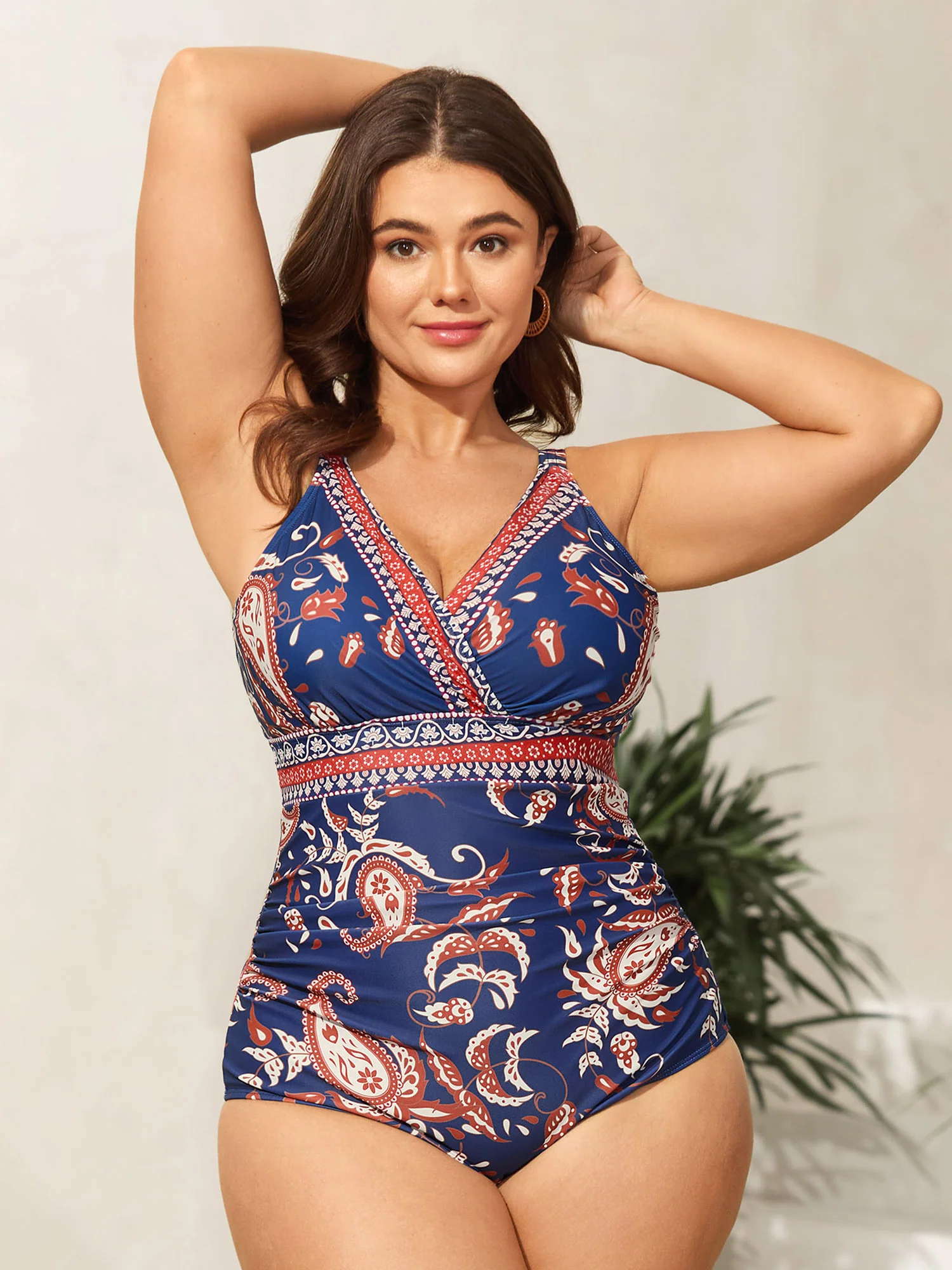 Paisley Print Surplice One-Piece Swimsuit