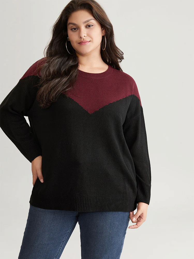 Patchwork Colorblock Drop Shoulder Pullover