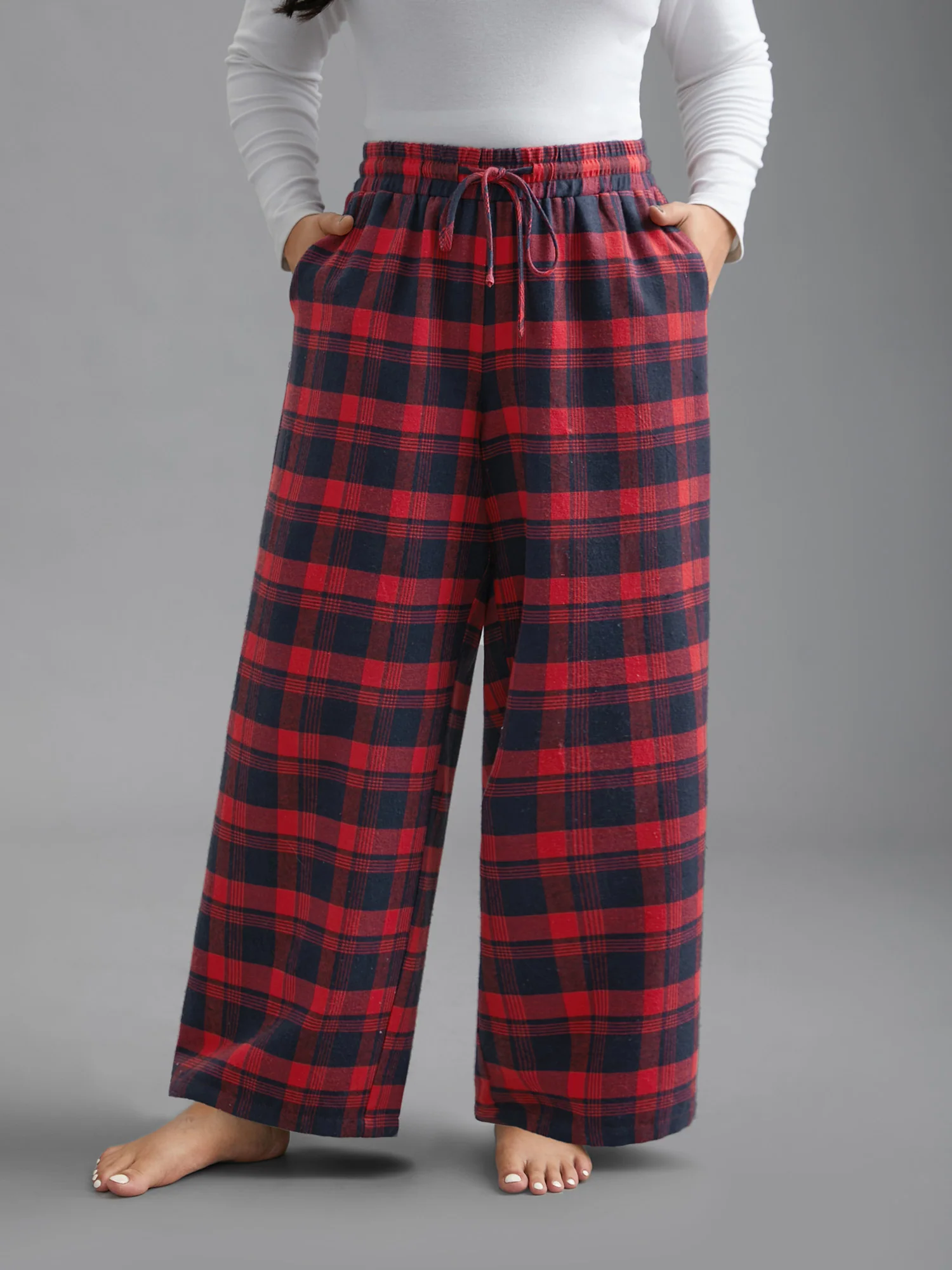 Plaid Drawstring Elastic Waist Lounge Bottoms
