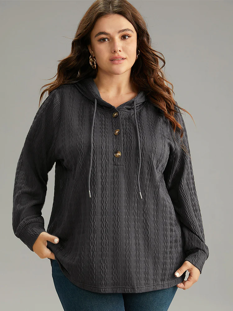 Plain Texture Hooded Jacquard Sweatshirt