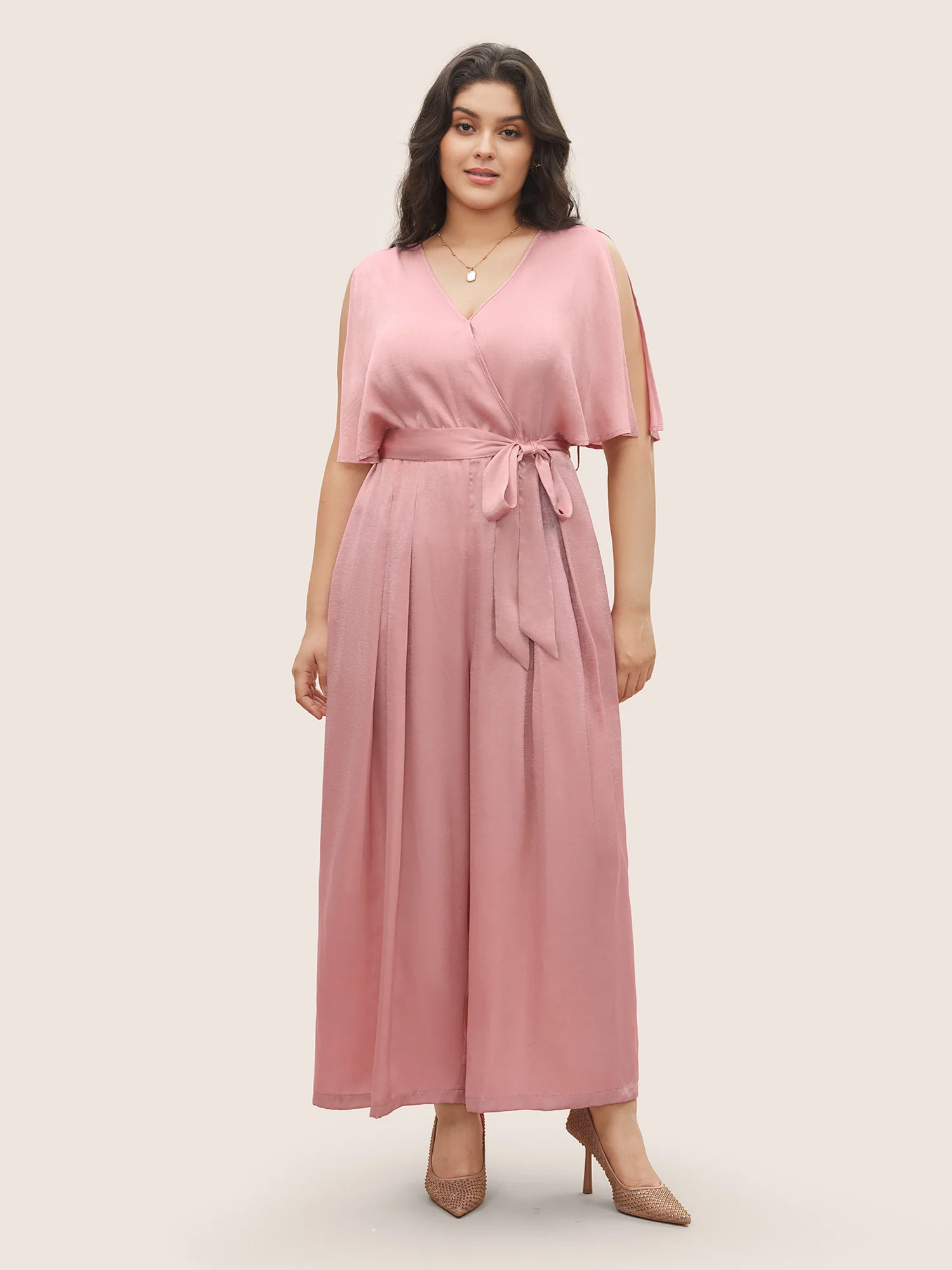 Plain Wrap Pleated Sleeveless Jumpsuit