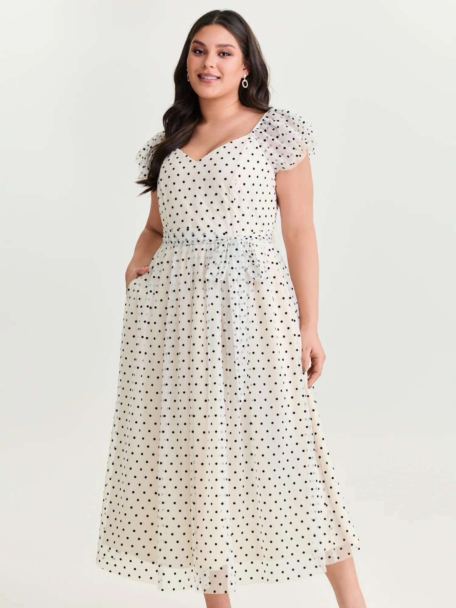 Polka Dot Charm Shirred Sheer Midi Dress