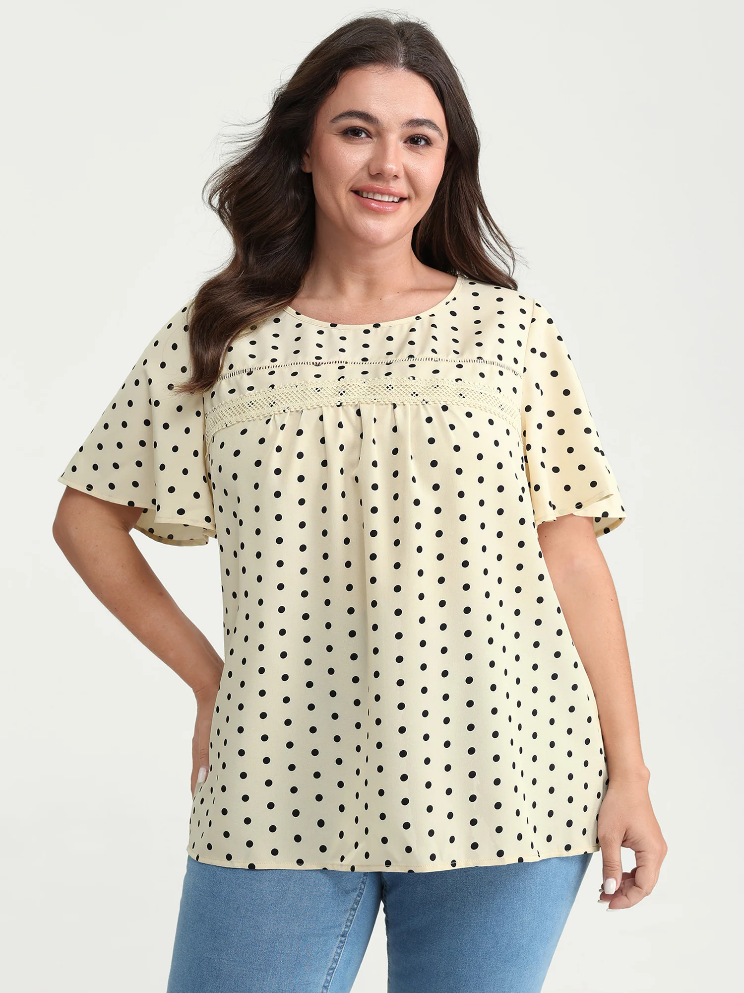 Polka Dot Elegance Lace Trim Blouse