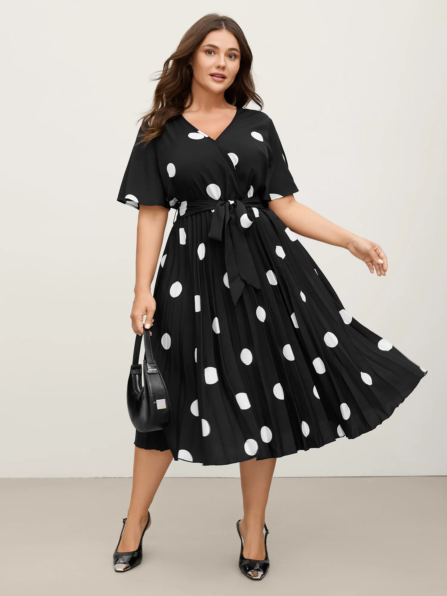Polka Dots Stretchy Waist Midi Dress