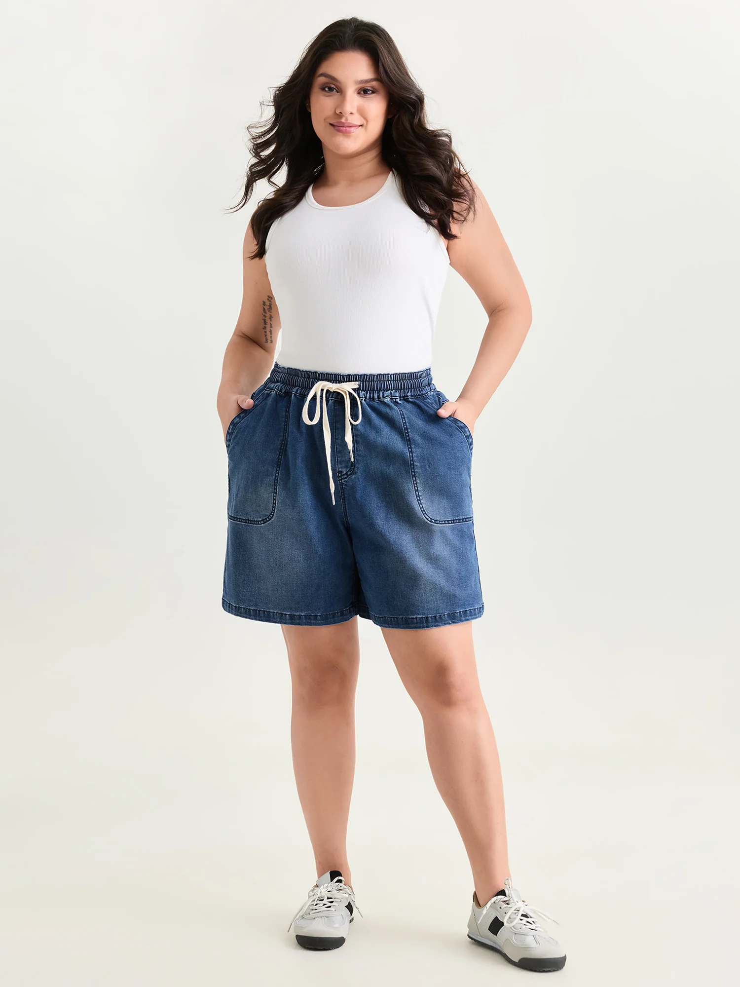 Pull-On Elastic Waist Denim Shorts