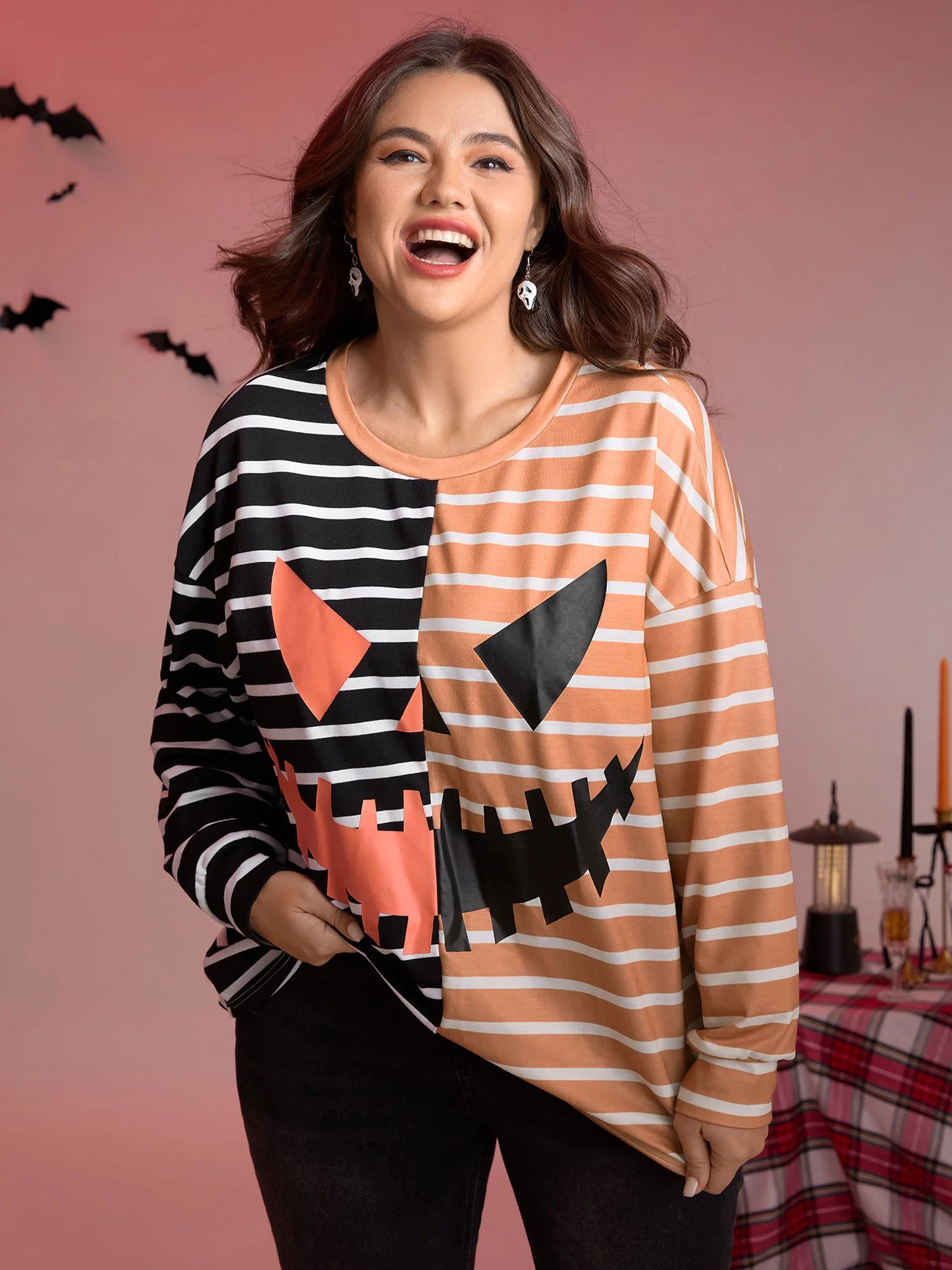Pumpkin Contrast Stripes Full Sleeve Sweatshirt