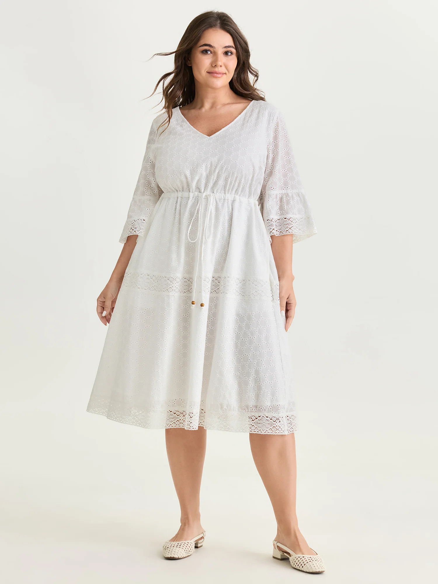 Pure Cotton Eyelet Embroidered Midi Dress
