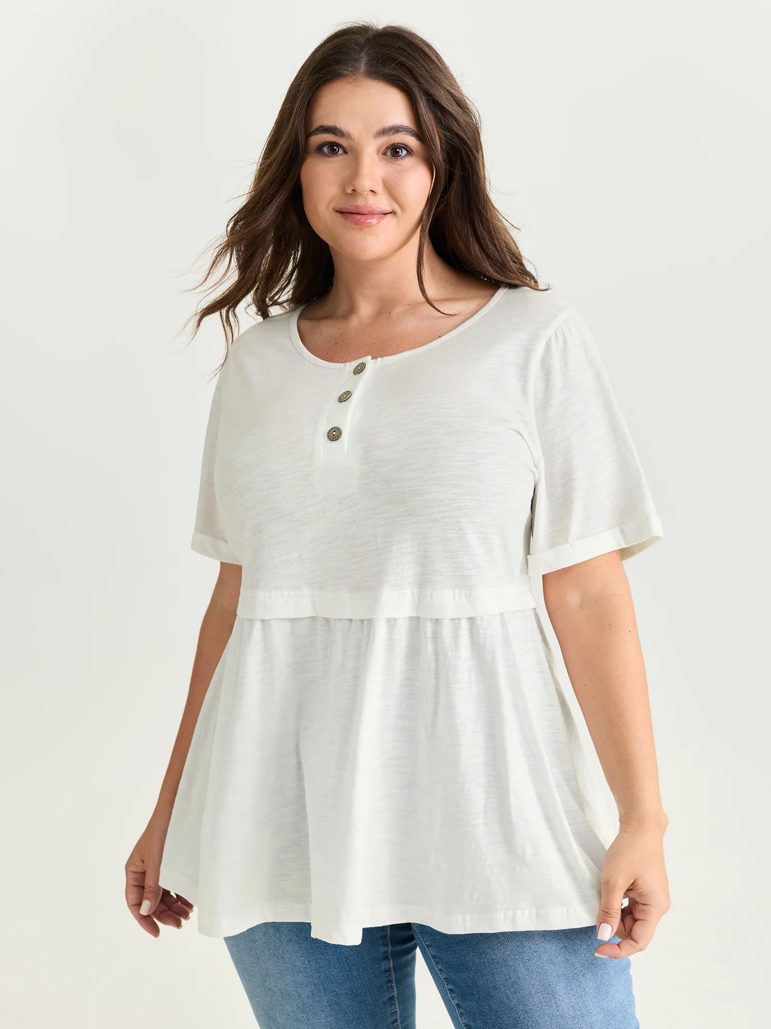 Pure Cotton Half Button Placket T-Shirt